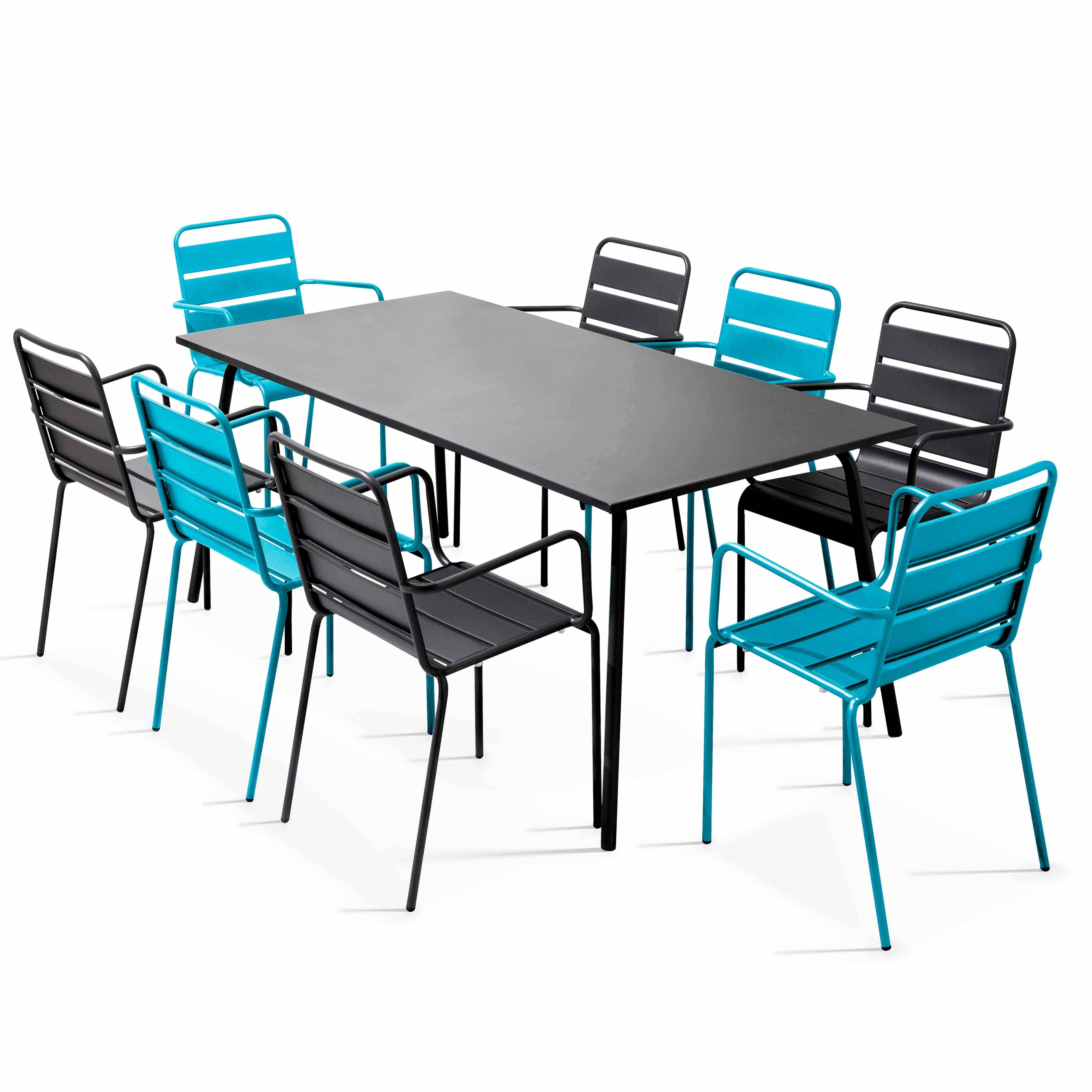 Oviala - Ensemble table de jardin et 8 fauteuils en métal bleu et gris Palavas - Oviala - Image 1
