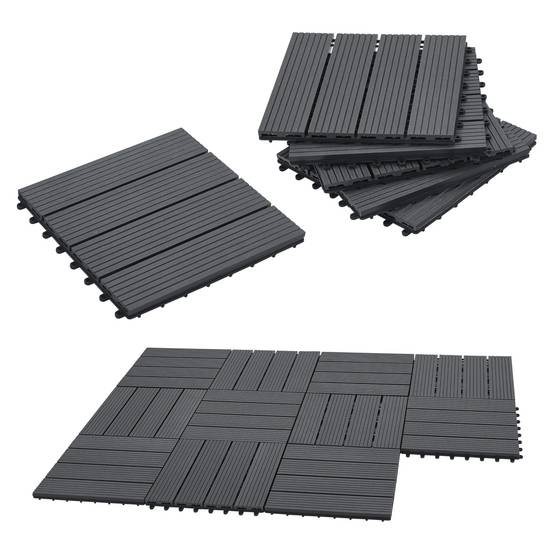 Set de 11 dalles de jardin Schramberg en bois composite 1m² 30 x 30 x 2,2 cm gris foncé en.casa - Image 1