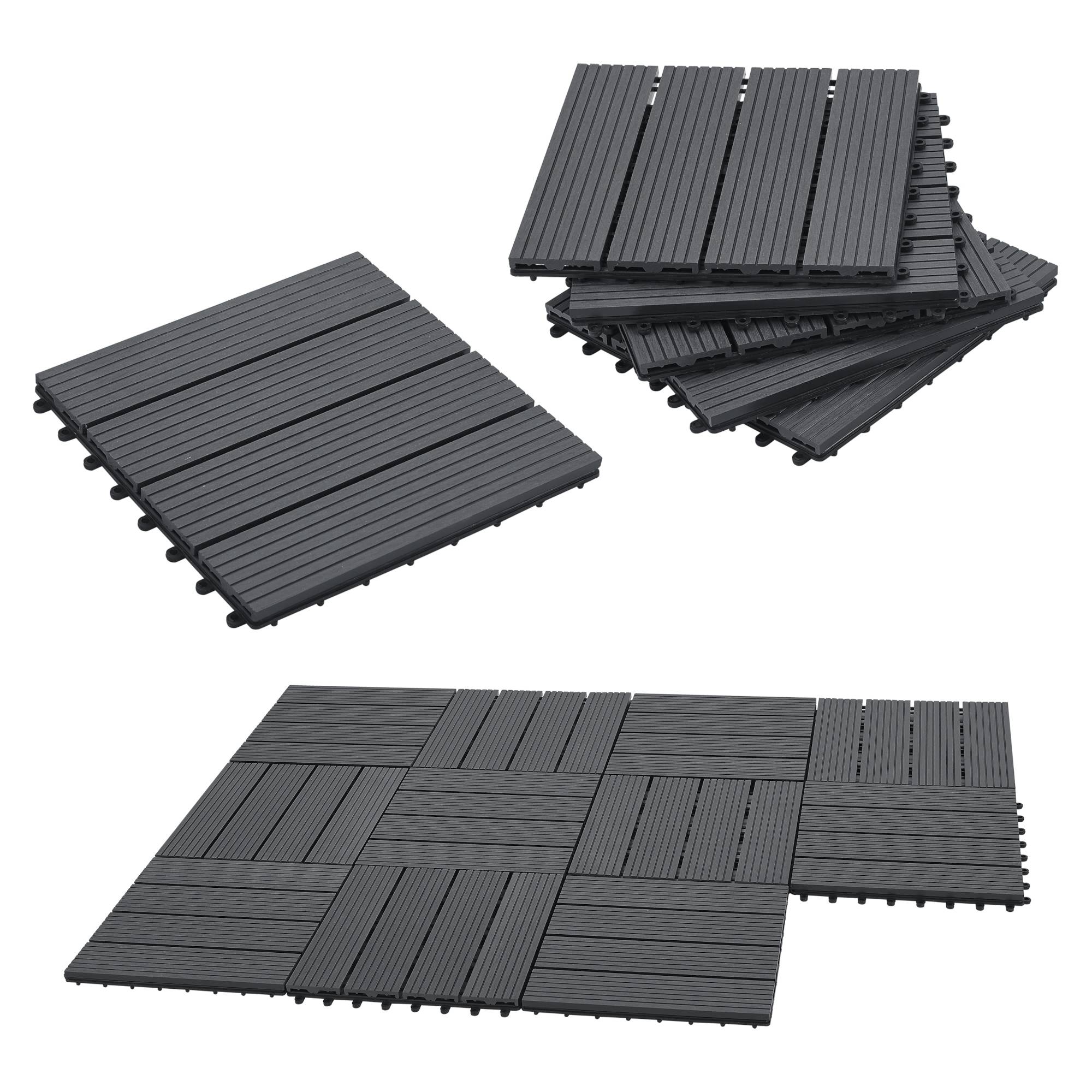 Set de 11 dalles de jardin Schramberg en bois composite 1m² 30 x 30 x 2,2 cm gris foncé en.casa - Image 1