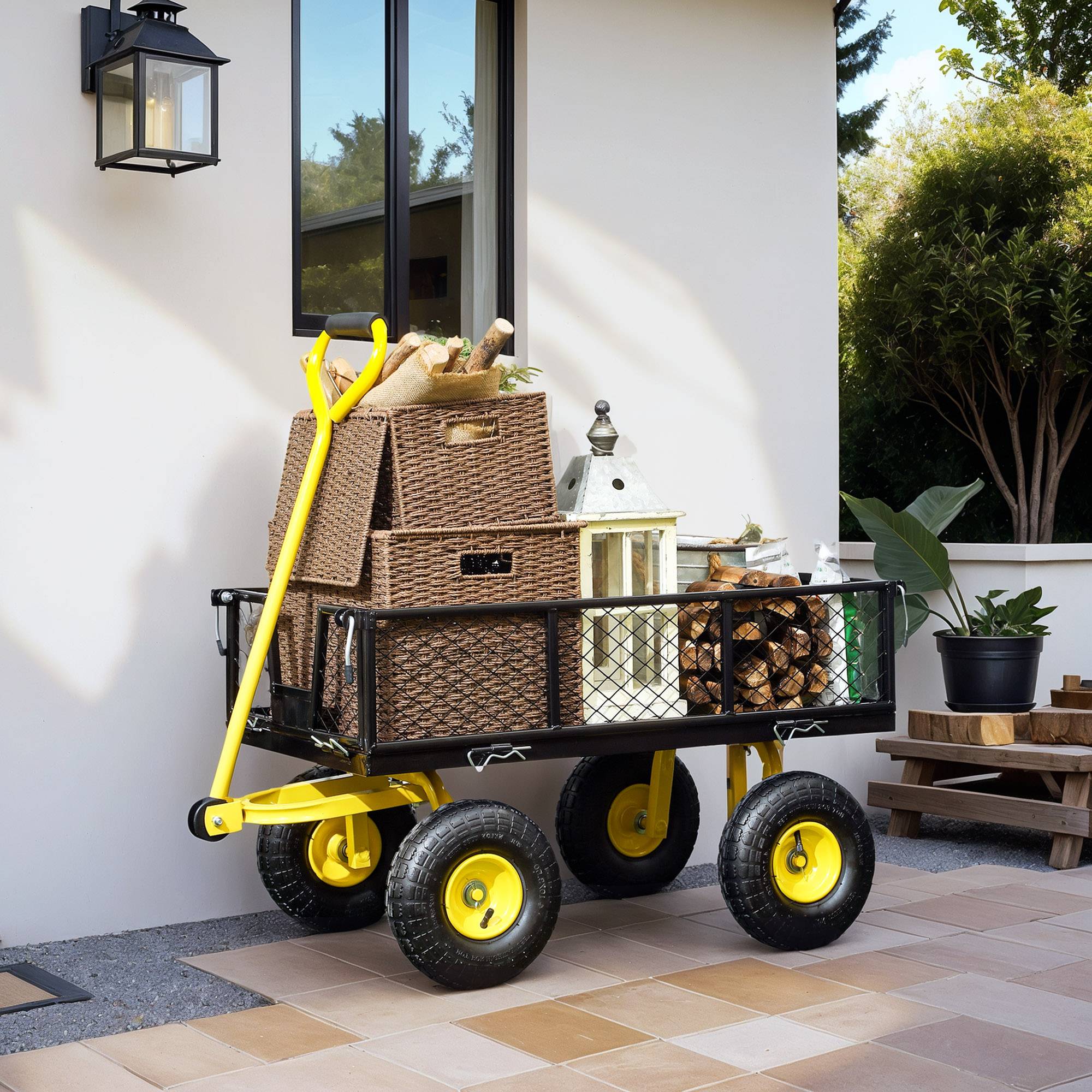 ComfortXL - Chariot de jardin en acier 104 x 54 x 51 cm noir jaune charge 200 kg côtés amovibles - ComfortXL Outdoor Living - Image 3