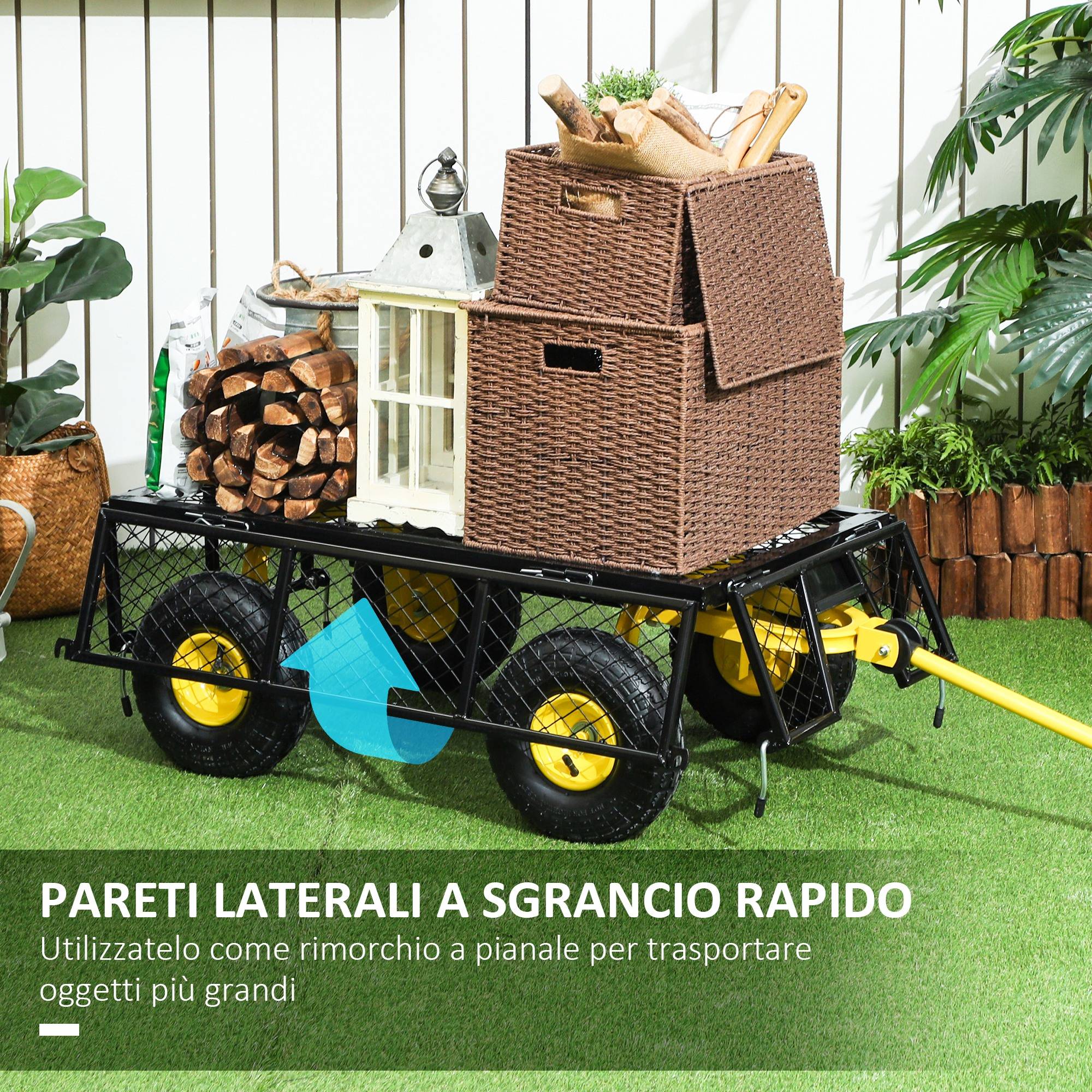 ComfortXL - Chariot de jardin en acier 104 x 54 x 51 cm noir jaune charge 200 kg côtés amovibles - ComfortXL Outdoor Living - Image 7