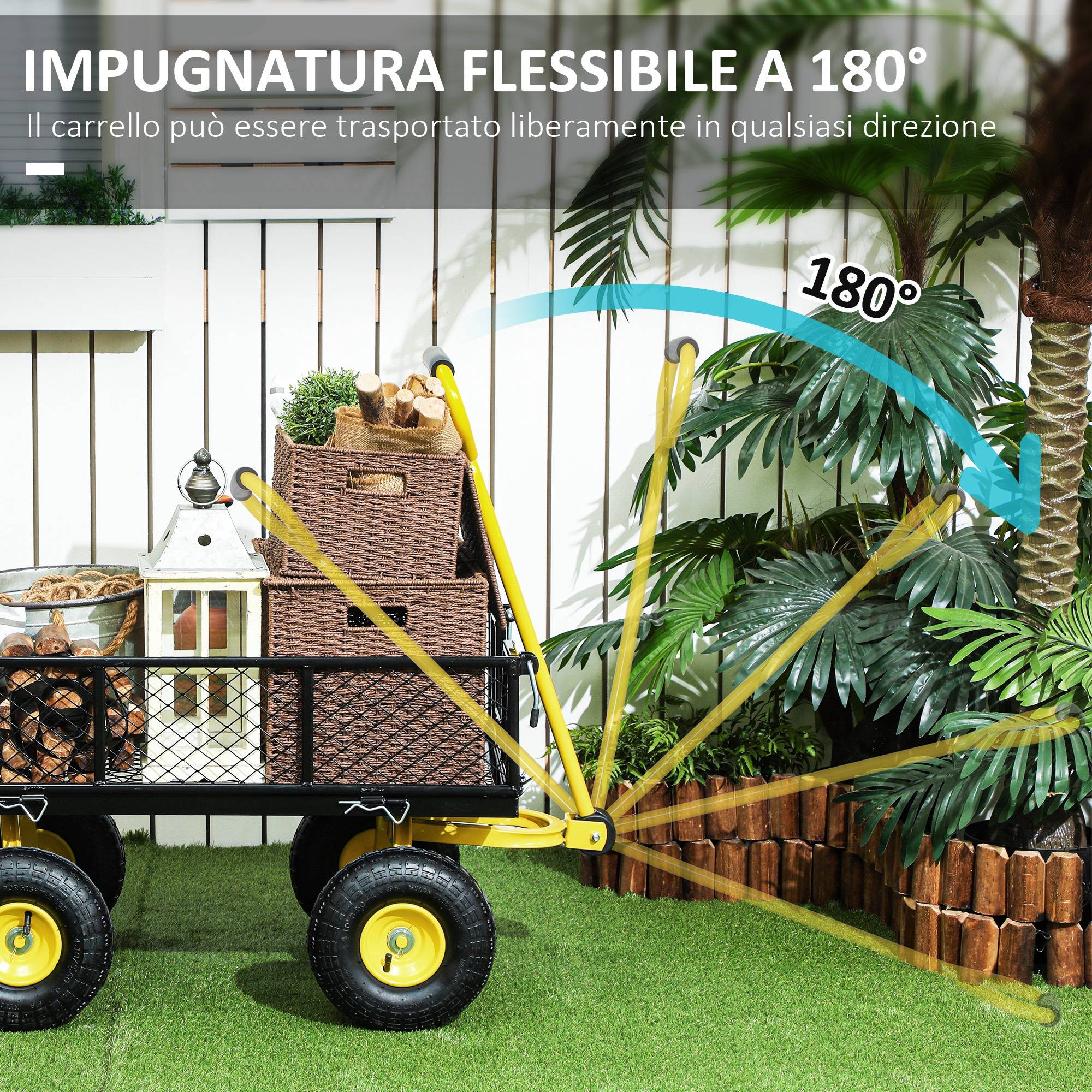 ComfortXL - Chariot de jardin en acier 104 x 54 x 51 cm noir jaune charge 200 kg côtés amovibles - ComfortXL Outdoor Living - Image 8