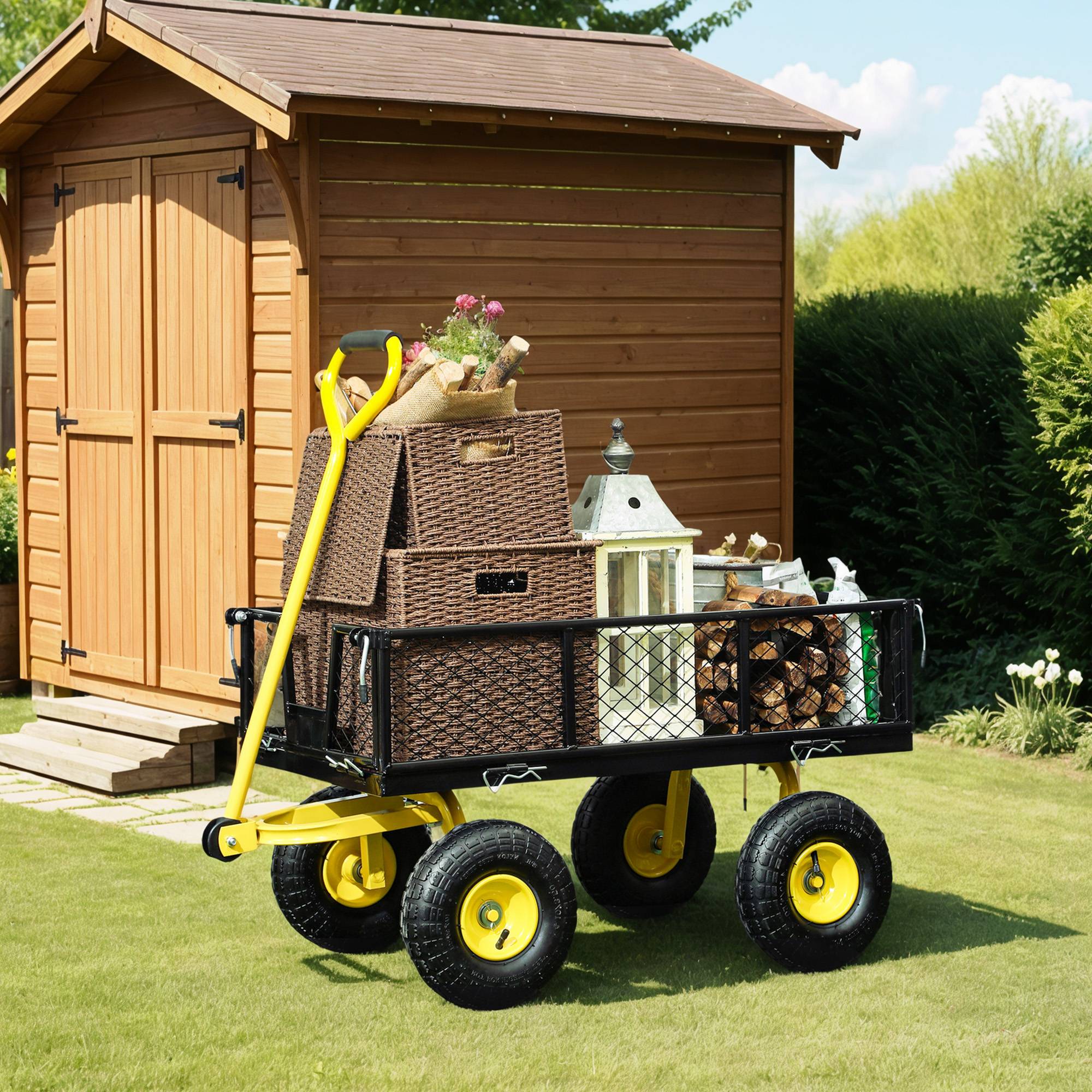 ComfortXL - Chariot de jardin en acier 104 x 54 x 51 cm noir jaune charge 200 kg côtés amovibles - ComfortXL Outdoor Living - Image 9
