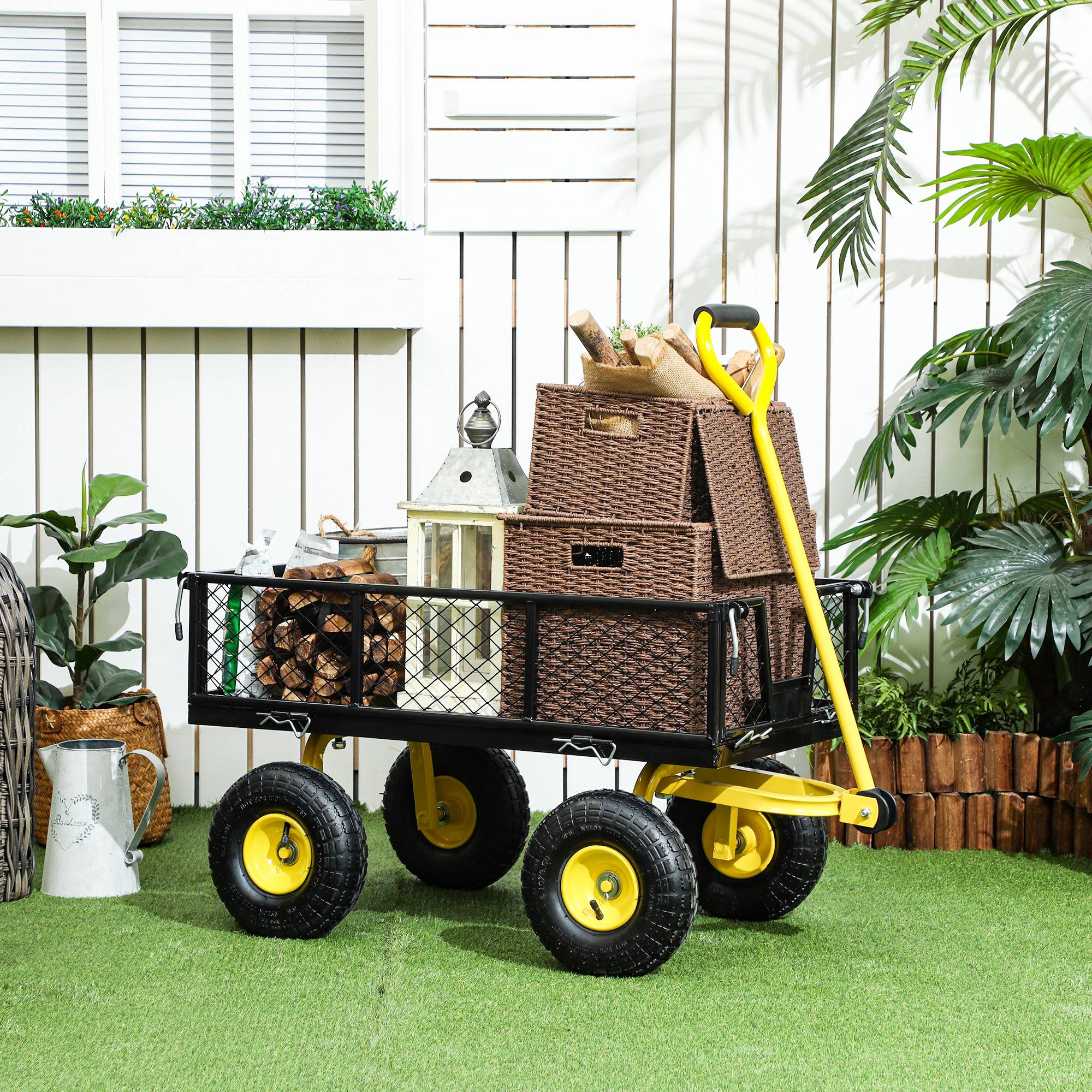 ComfortXL - Chariot de jardin en acier 104 x 54 x 51 cm noir jaune charge 200 kg côtés amovibles - ComfortXL Outdoor Living - Image 4
