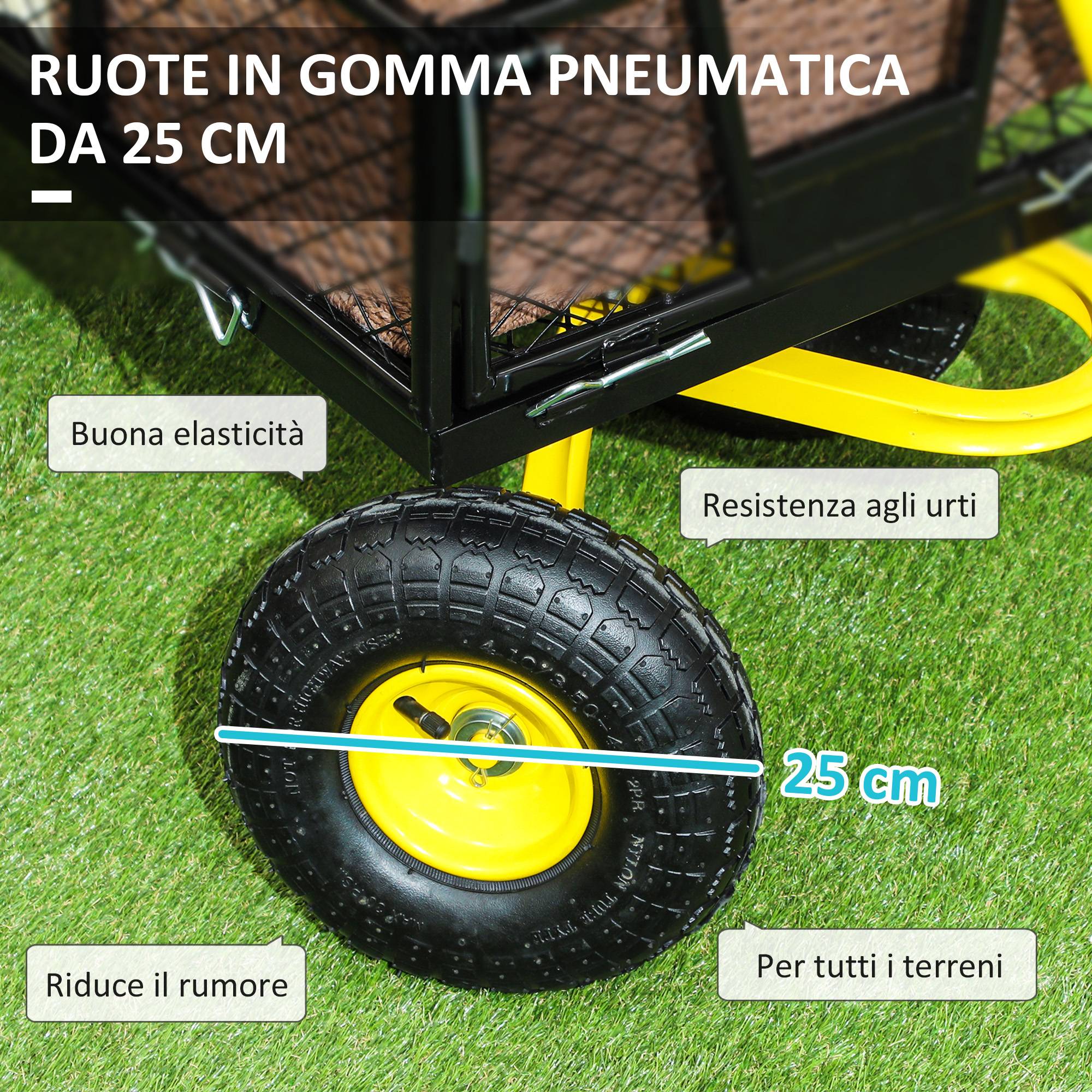 ComfortXL - Chariot de jardin en acier 104 x 54 x 51 cm noir jaune charge 200 kg côtés amovibles - ComfortXL Outdoor Living - Image 6