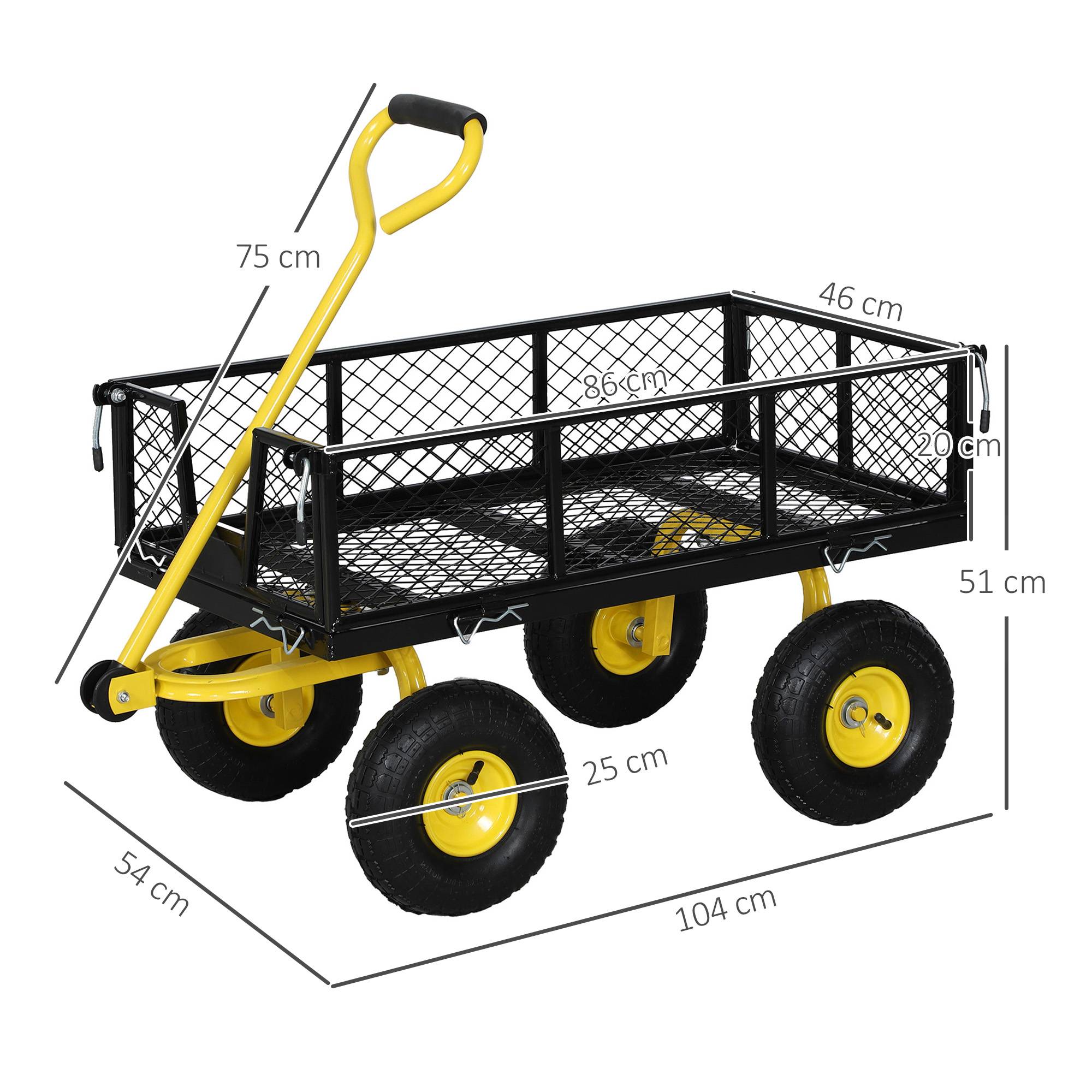 ComfortXL - Chariot de jardin en acier 104 x 54 x 51 cm noir jaune charge 200 kg côtés amovibles - ComfortXL Outdoor Living - Image 5