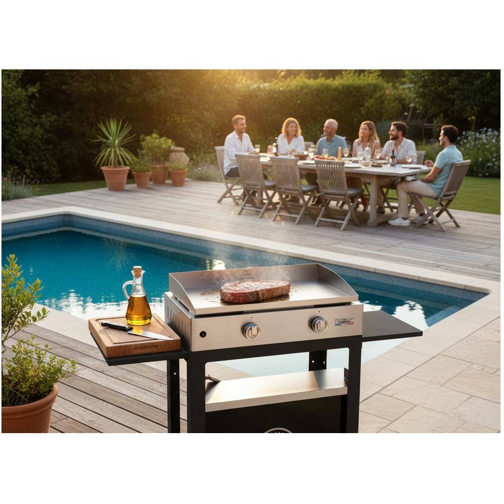 Le Marquier - La Plancha Inox Duo Edition : Plancha 260 Gaz + Chariot Noir + Couvercle Inox+ Porte Épices Et Rideau - Image 5