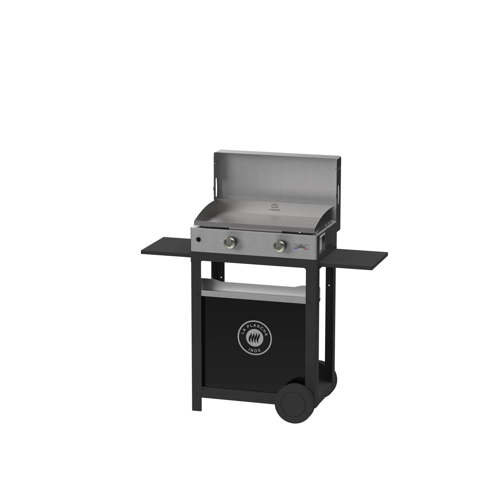 Le Marquier - La Plancha Inox Duo Edition : Plancha 260 Gaz + Chariot Noir + Couvercle Inox+ Porte Épices Et Rideau - Image 1