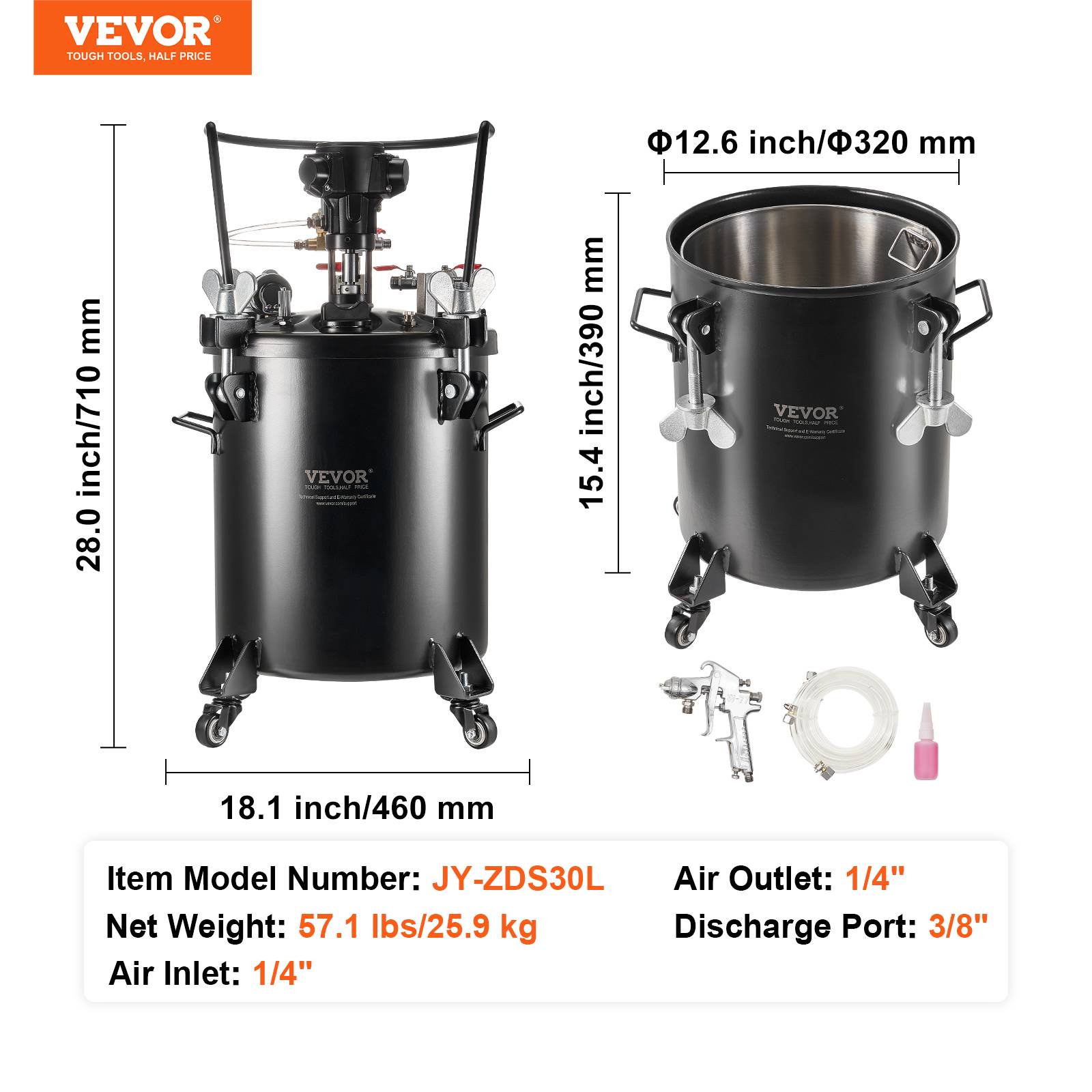 VEVOR Réservoir peinture sous pression 30L, agitation auto. Système avec pistolet, réglable 70 PSI. Décoration. - Image 7