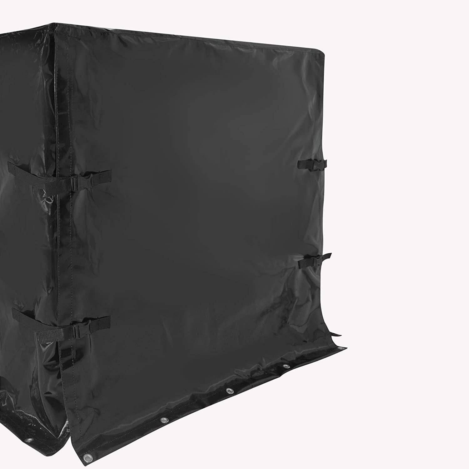 Helloshop26 - Bâche pour remorque 210 x 114 x 110 cm pvc 700 g/m² avec œillets 4 sangles et corde élastique 7 m imperméable noir bâche étanche de protection couver - Image 3