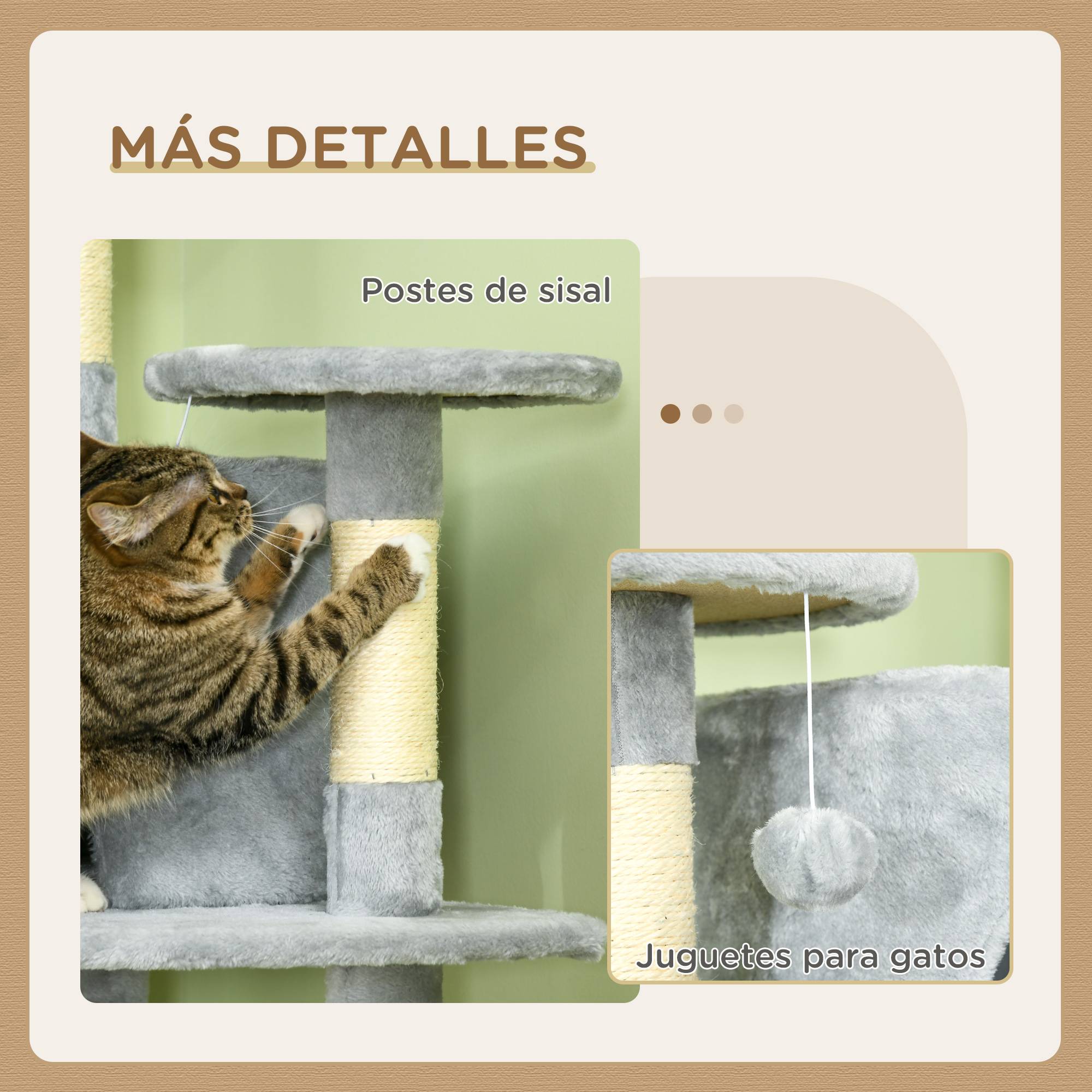 Grand arbre à chat XXL pour plusieurs chats avec 2 niches 2 hamacs et griffoirs en sisal 200 cm Gris - ComfortXL Outdoor Living - Image 7