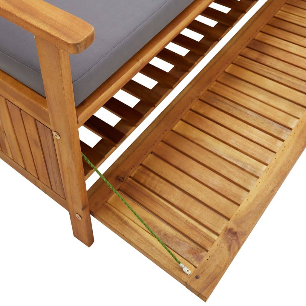 Banc Coffre Jardin Acacia Massif avec Coussin Assise Rangement Gris 120 cm – ComfortXL Outdoor Living - Image 8