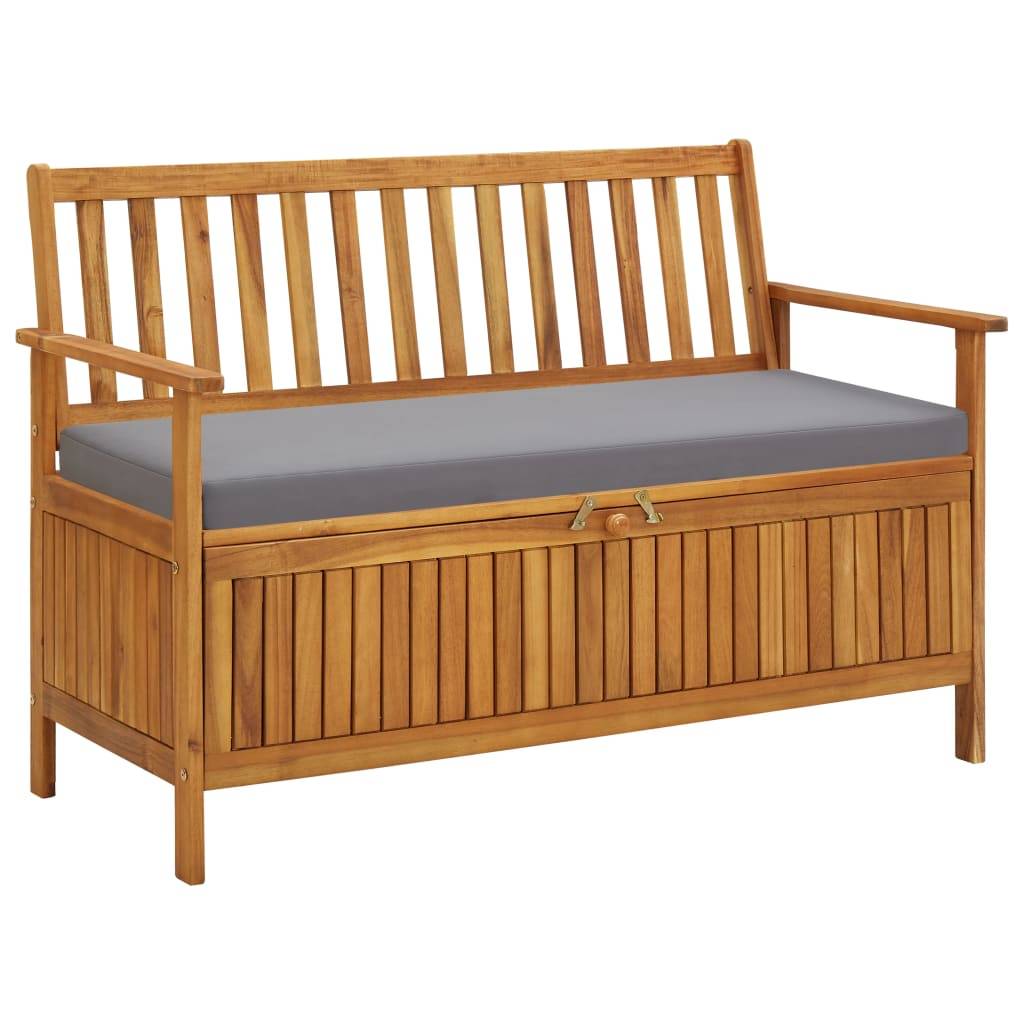 Banc Coffre Jardin Acacia Massif avec Coussin Assise Rangement Gris 120 cm – ComfortXL Outdoor Living - Image 1