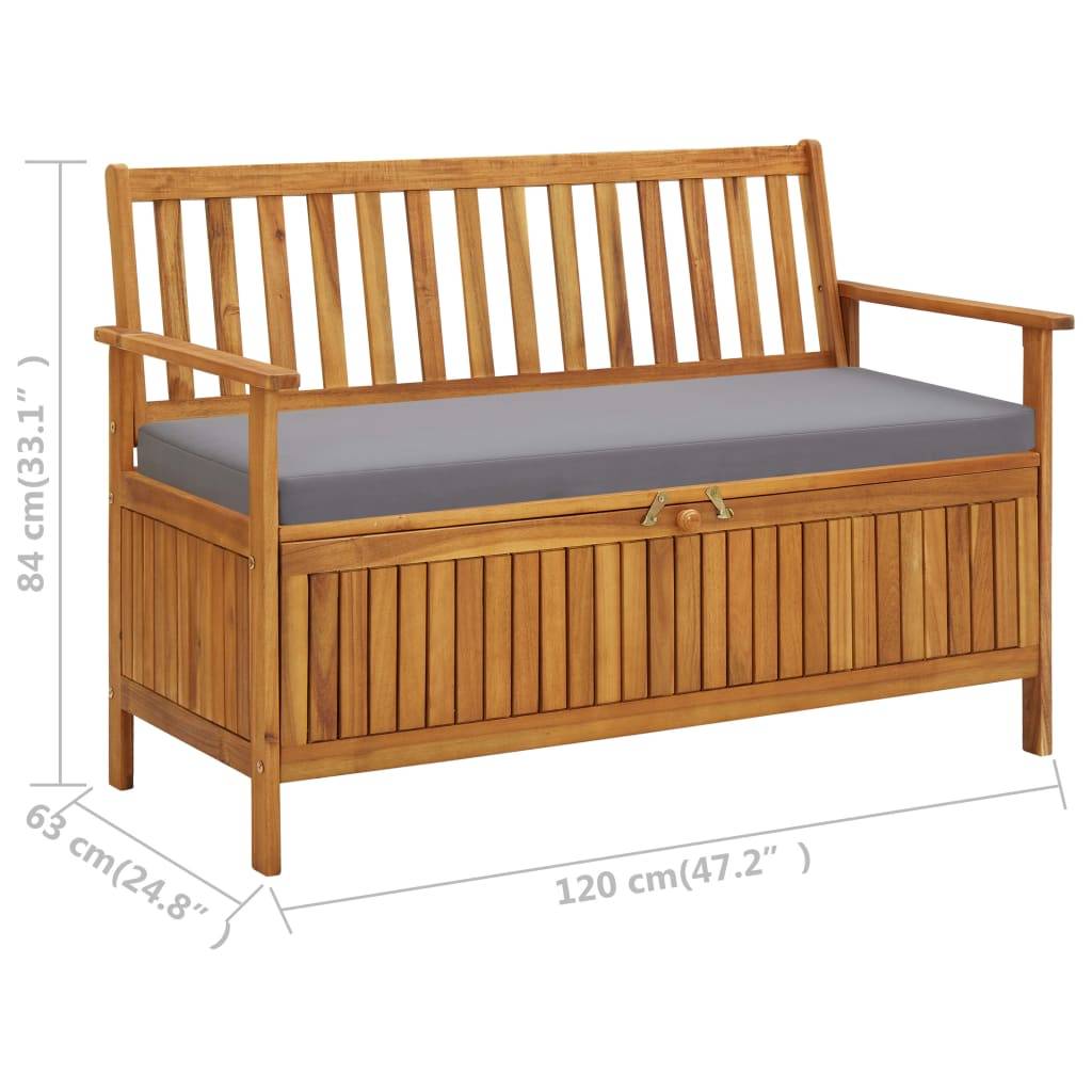 Banc Coffre Jardin Acacia Massif avec Coussin Assise Rangement Gris 120 cm – ComfortXL Outdoor Living - Image 9