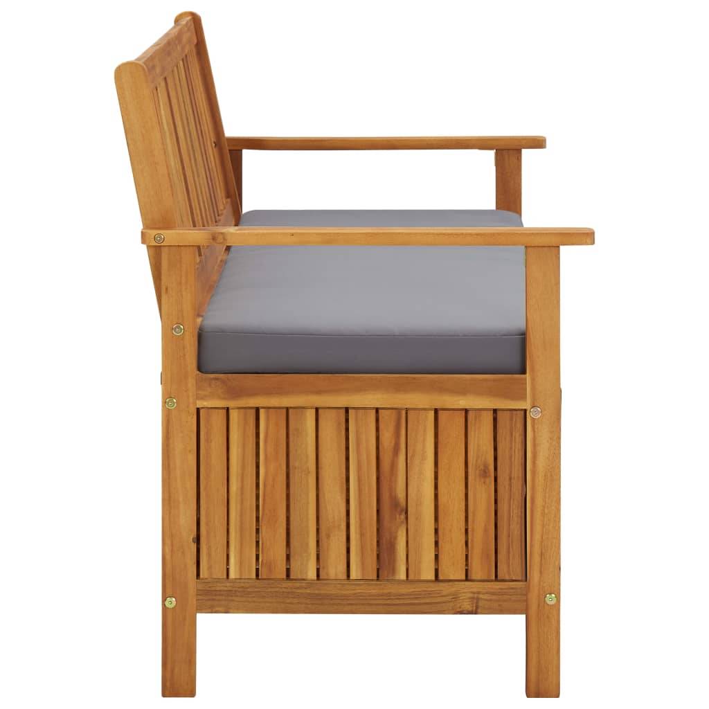 Banc Coffre Jardin Acacia Massif avec Coussin Assise Rangement Gris 120 cm – ComfortXL Outdoor Living - Image 3