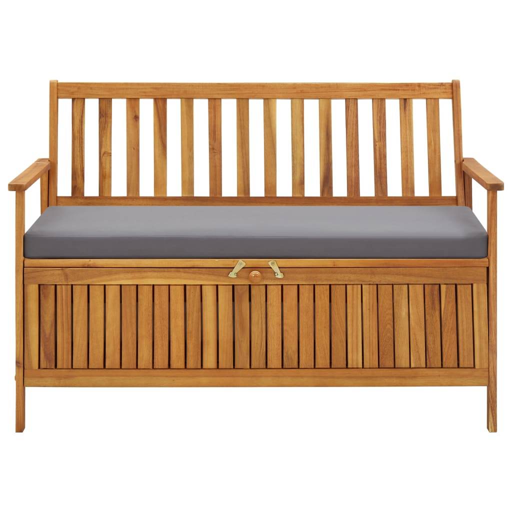 Banc Coffre Jardin Acacia Massif avec Coussin Assise Rangement Gris 120 cm – ComfortXL Outdoor Living - Image 2