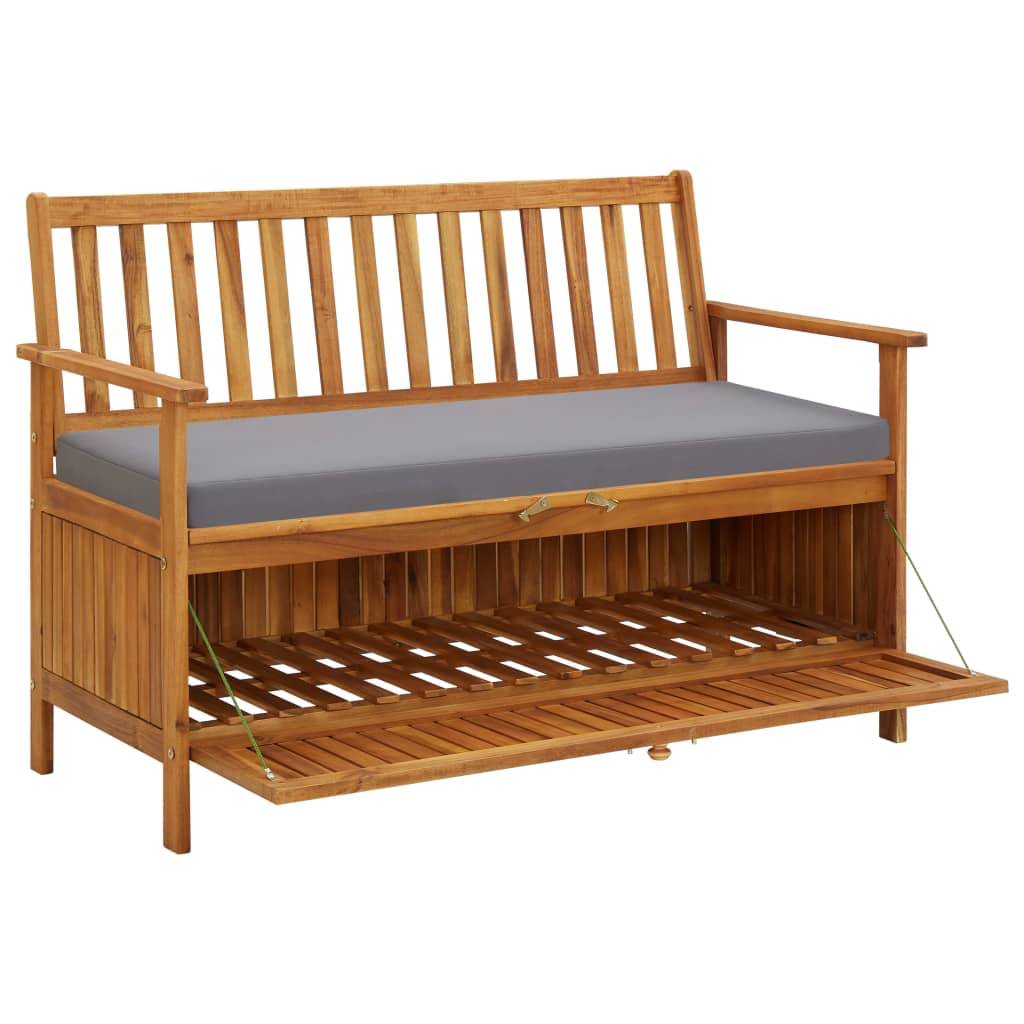 Banc Coffre Jardin Acacia Massif avec Coussin Assise Rangement Gris 120 cm – ComfortXL Outdoor Living - Image 5