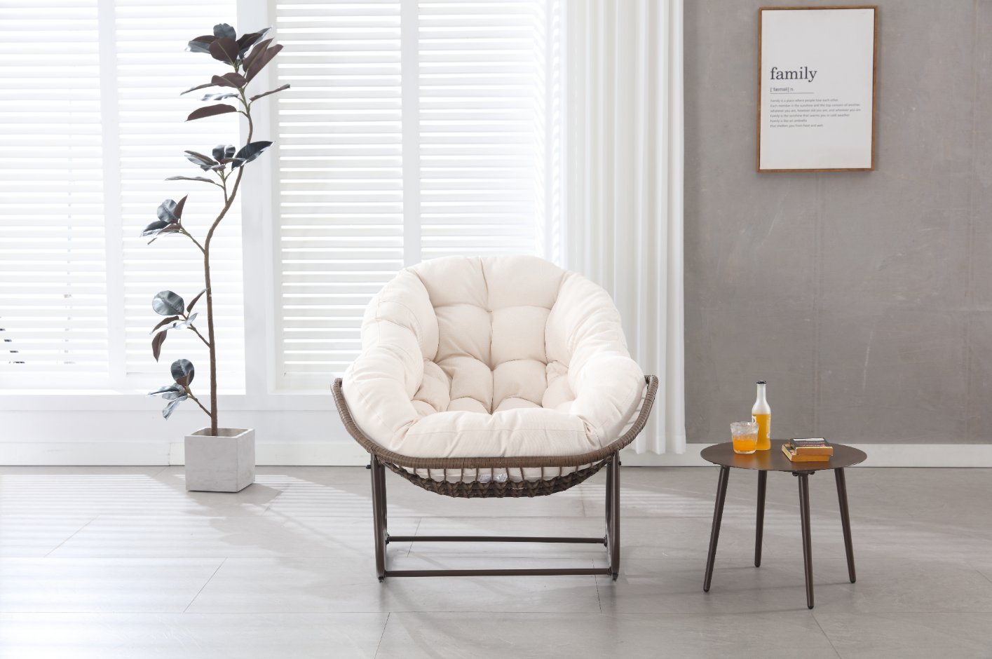 Fauteuil à bascule œuf rotin acier terrasse salon relaxation 106x90x78cm blanc - ComfortXL Outdoor Living - Image 6