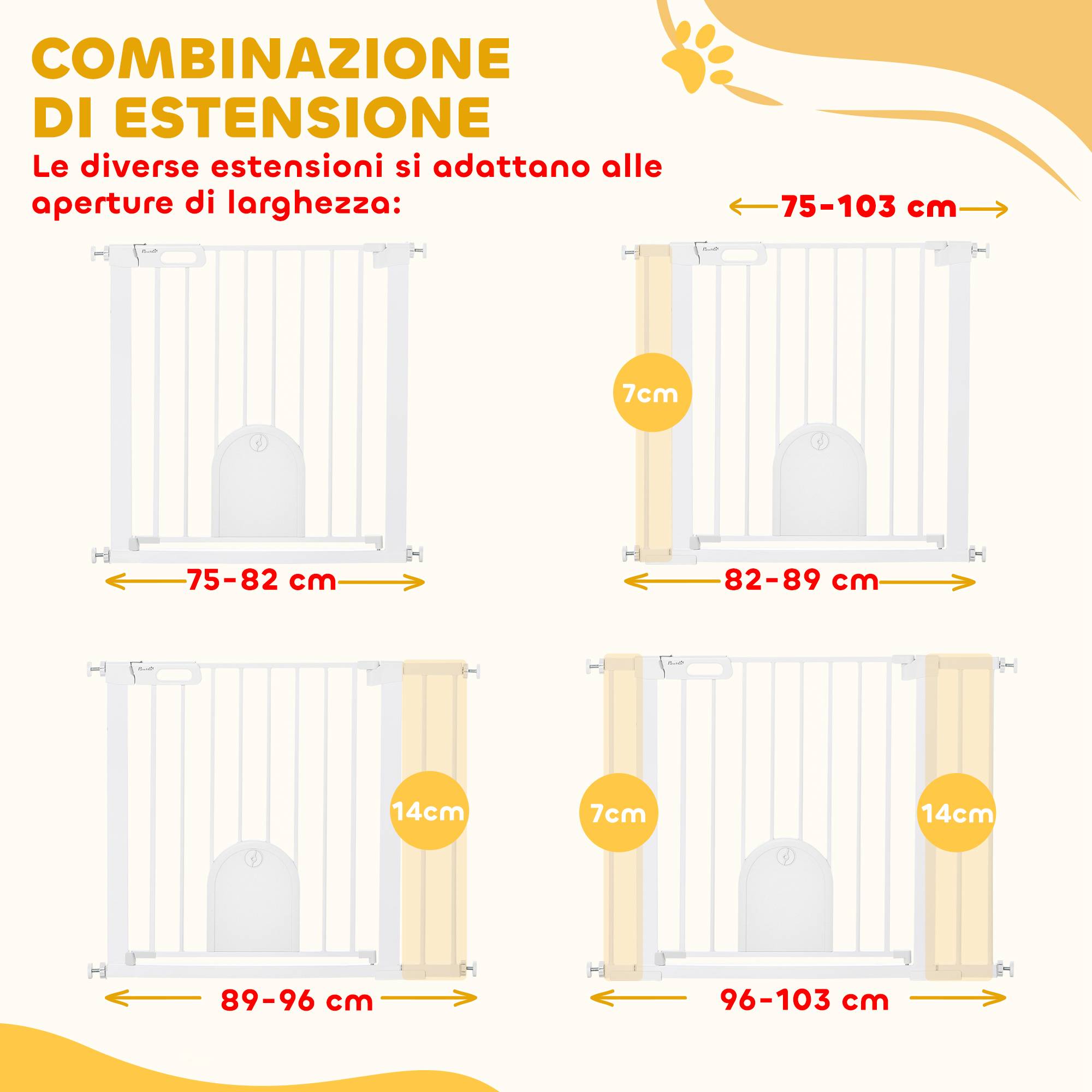 Barrière de sécurité pour chiens de 75 à 103 cm pour escaliers et portes, avec 2 extensions, fermeture automatique et double verrouillage, blanche. - Image 9
