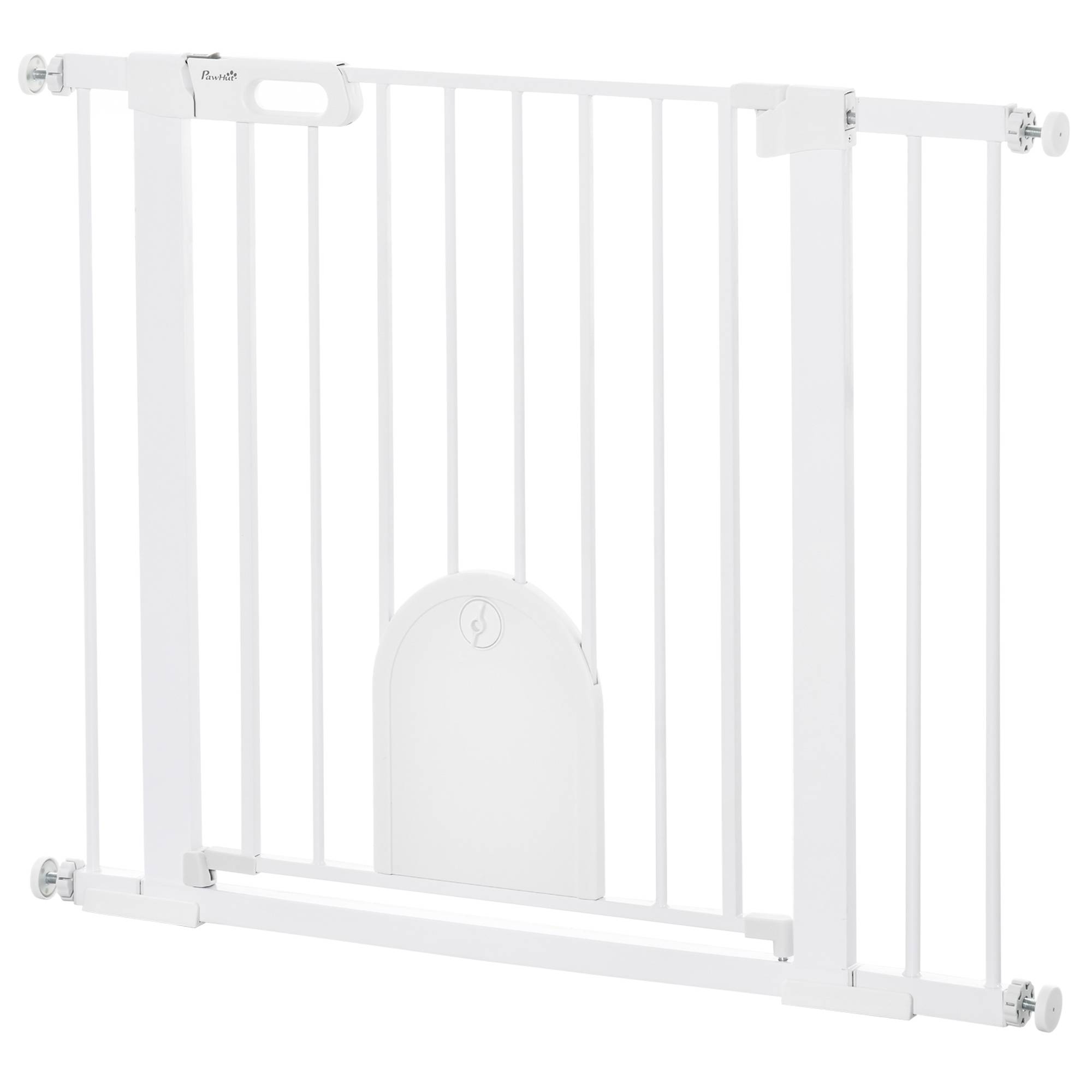 Barrière de sécurité pour chiens de 75 à 103 cm pour escaliers et portes, avec 2 extensions, fermeture automatique et double verrouillage, blanche. - Image 2