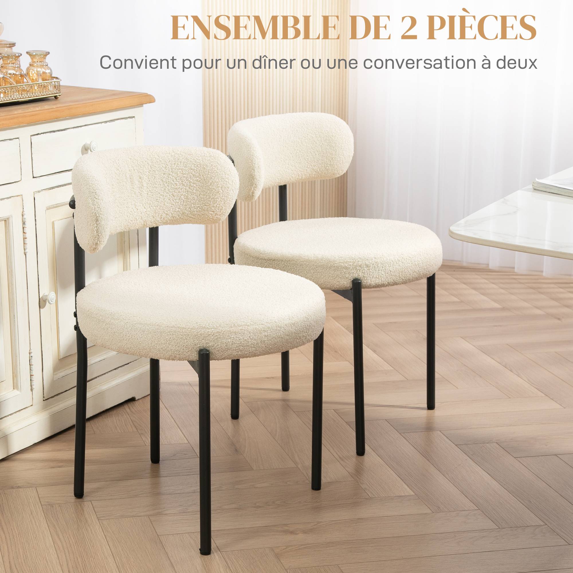 Lot de 2 chaises de salle à manger avec dossier en tissu pieds en acier 51 x 51 x 76 cm beige noir - Image 6