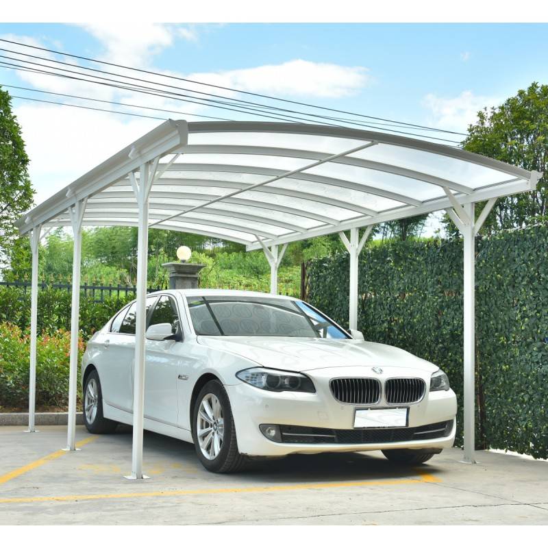 Carport autoportant 15,15m² aluminium blanc polycarbonate 6mm X-METAL avec kit d'ancrage - Image 1