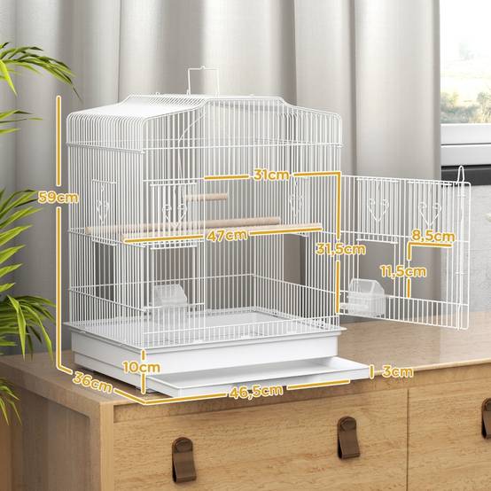 Cage Oiseaux Métal Perruche Canari Vintage Accessoires Inclus 46cm Blanc - ComfortXL Outdoor Living - Image 3