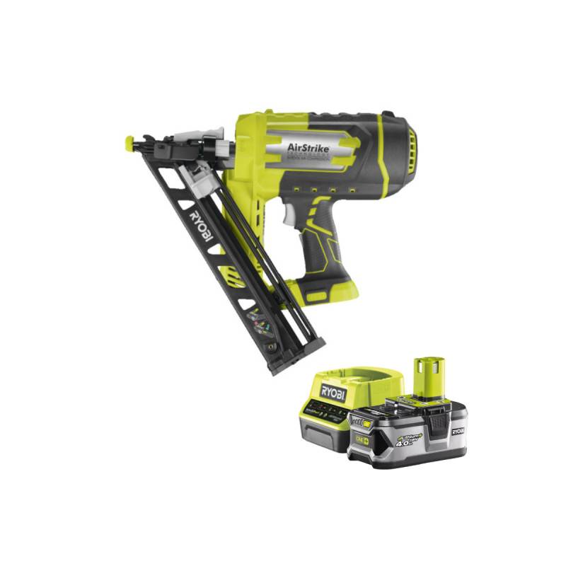 Ryobi - Pack RYOBI Cloueur de finition incliné à air comprimé 18V One+ R15GN18-0 - 1 Batterie 4.0Ah - 1 Chargeur rapide RC18120-140 - Image 1
