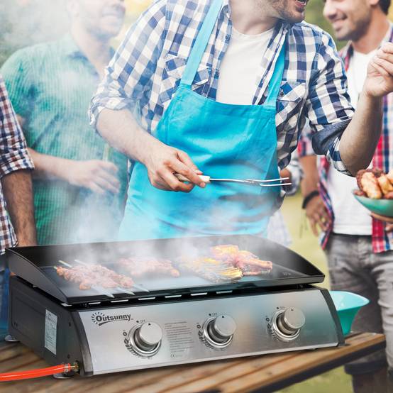 Plancha gaz en acier inox 3 brûleurs 9 kW antiadhésive grande surface de gril 61 x 35,5 cm - Image 3