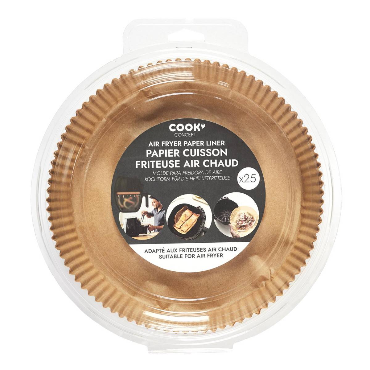 Cook Concept - Lot de 25 Feuilles de Papier Cuisson "Friteuse à Air" 20cm Marron - Image 2