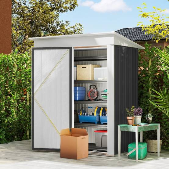 Abri Jardin Métal Adossable Rangement Outils Étagères Ajustables 161x95cm Gris - ComfortXL Outdoor Living - Image 2