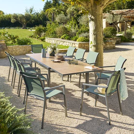 Hesperide - Table de jardin extensible coulissante "Évasion" effet bois honey & graphite 10 places lates en aluminium Hespéride - Image 3