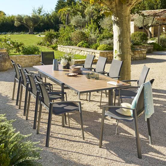 Hesperide - Table de jardin extensible coulissante "Évasion" effet bois honey & graphite 10 places lates en aluminium Hespéride - Image 1