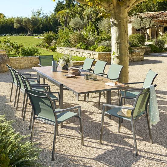 Hesperide - Table de jardin extensible coulissante "Évasion" effet bois honey & graphite 10 places lates en aluminium Hespéride - Image 9
