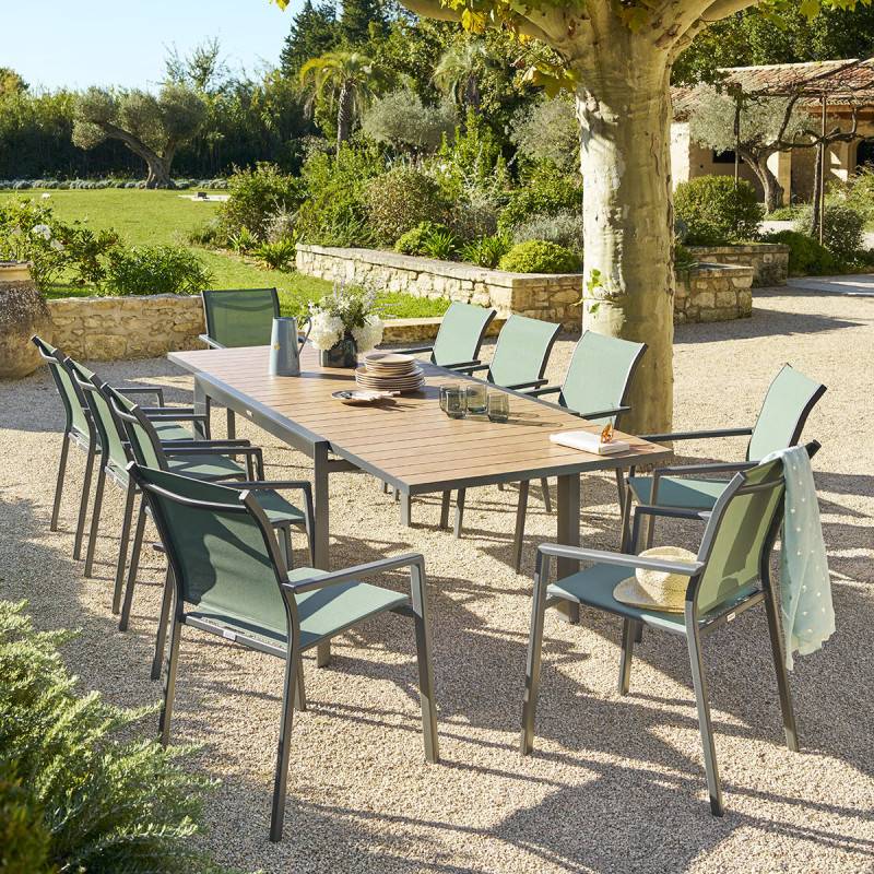 Hesperide - Table de jardin extensible coulissante "Évasion" effet bois honey & graphite 10 places lates en aluminium Hespéride - Image 9