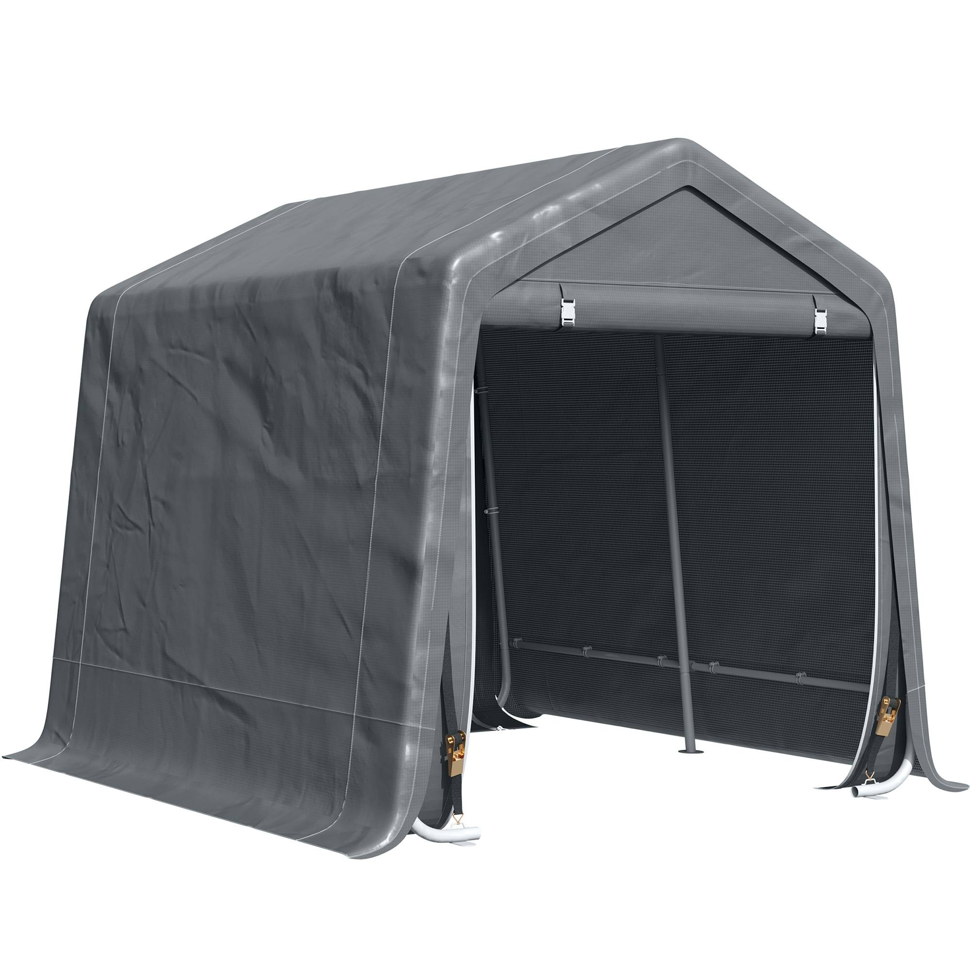 Abri garage métal toile PE 2,4x2 m pour véhicules et vélos, rangement extérieur gris foncé - Image 1