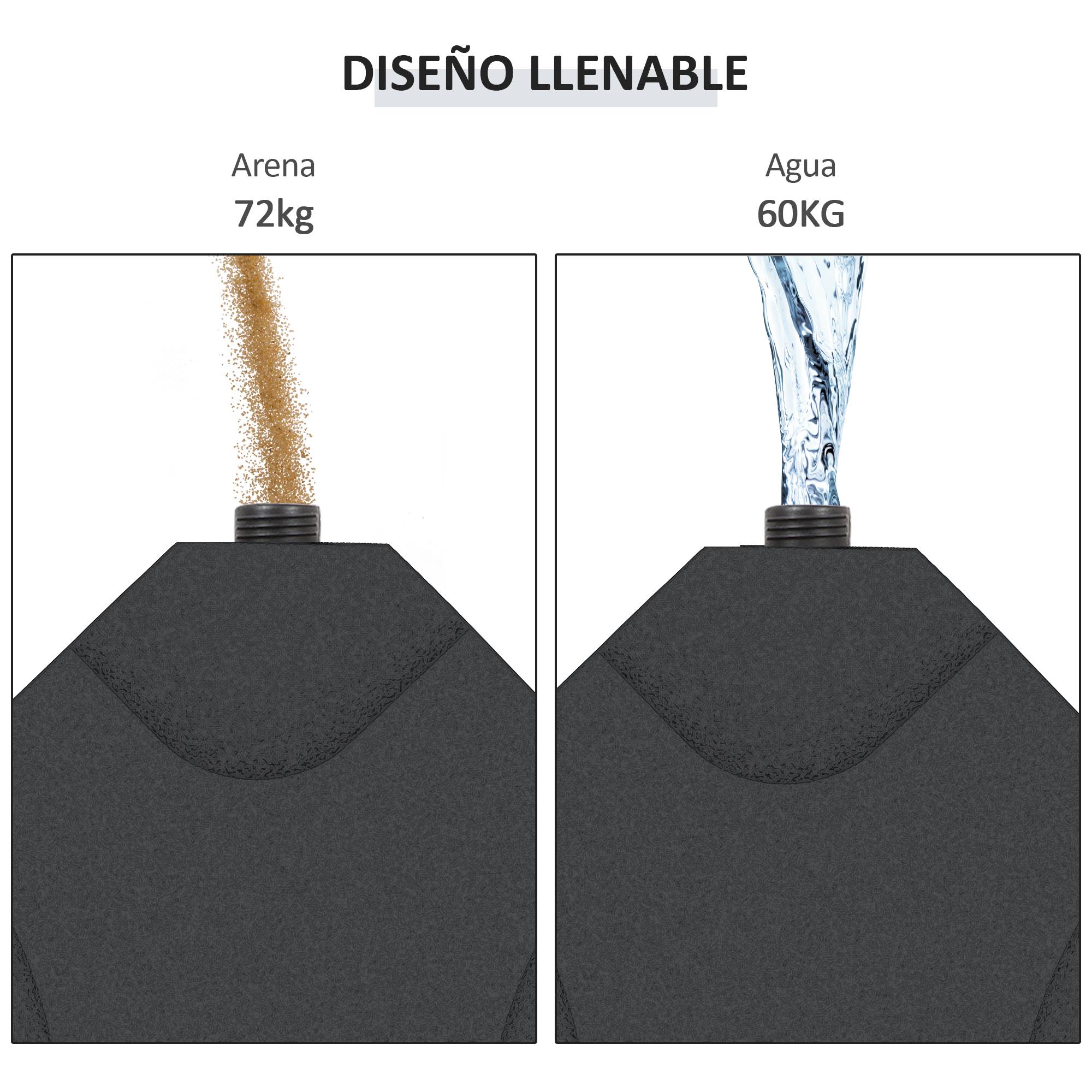 Lot de 4 poids remplissables eau ou sable HDPE pour parasol base croix 50x50x7,5 cm, noir - Image 7