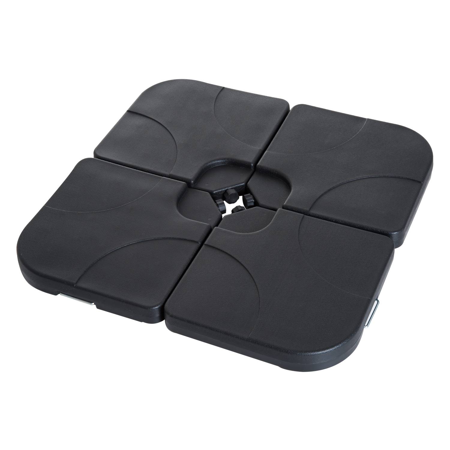 Lot de 4 poids remplissables eau ou sable HDPE pour parasol base croix 50x50x7,5 cm, noir - Image 2
