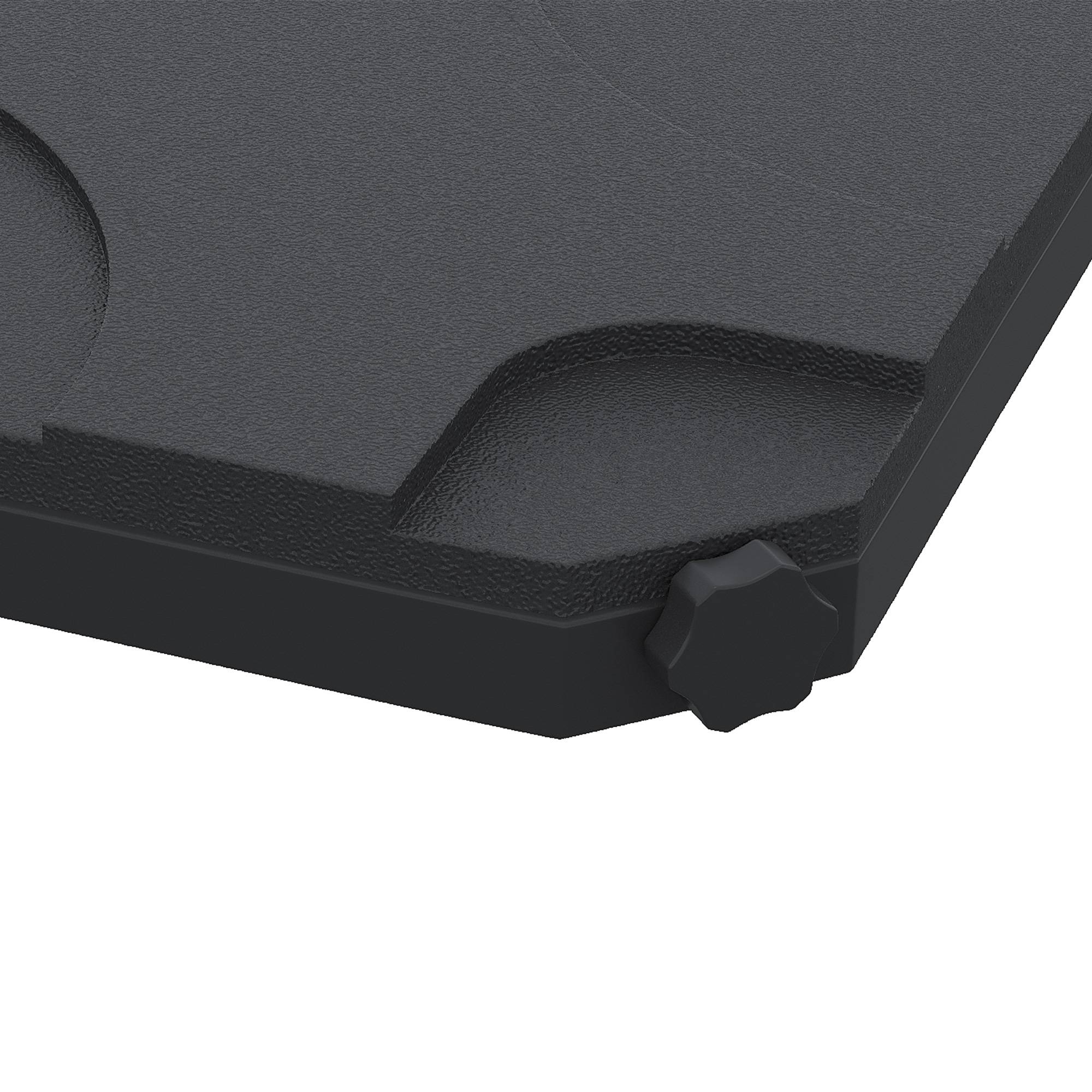 Lot de 4 poids remplissables eau ou sable HDPE pour parasol base croix 50x50x7,5 cm, noir - Image 9