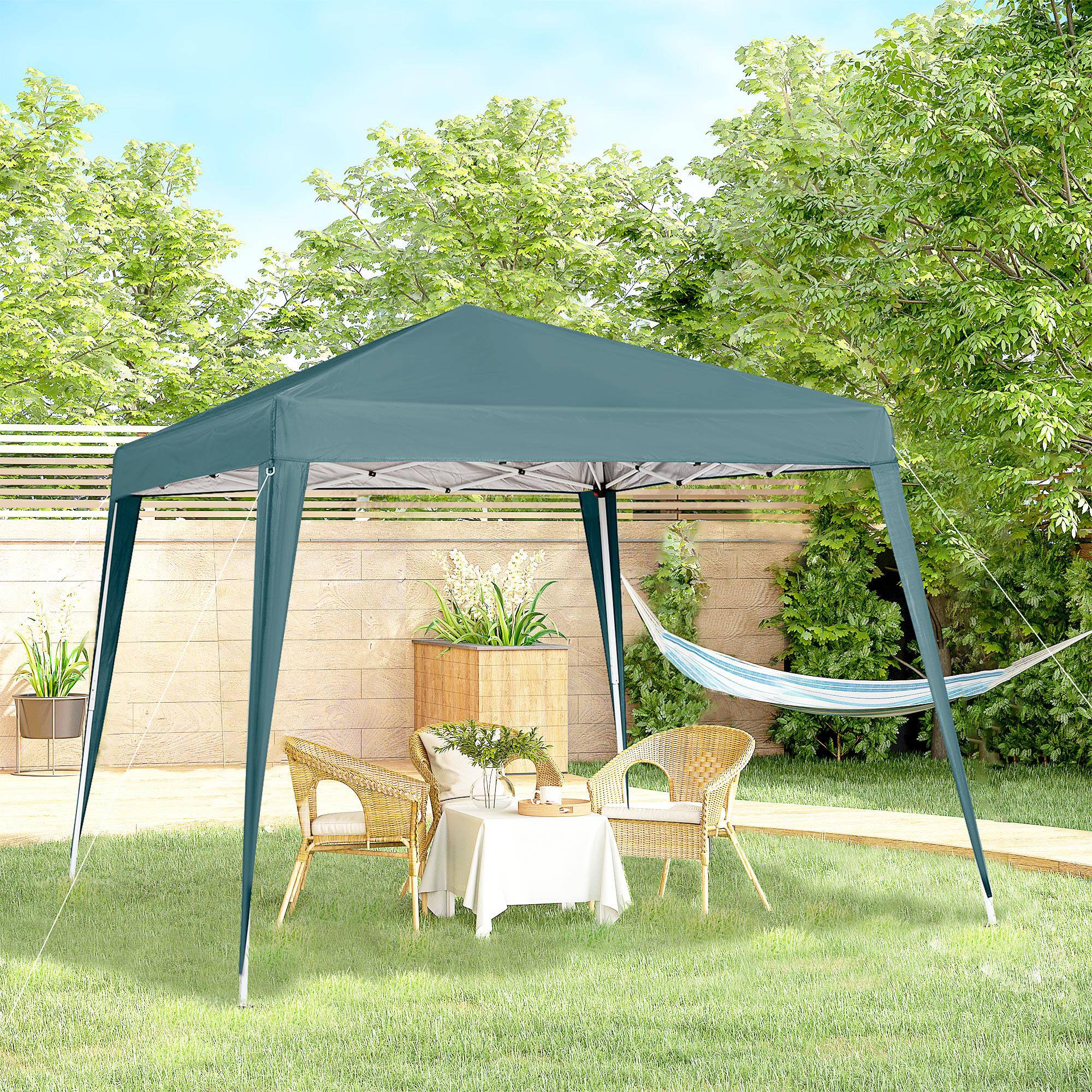 Tente pliante 2,4 x 2,4 m, tonnelle de jardin imperméable, montage instantané, structure en acier et toile Oxford, verte. - Image 4