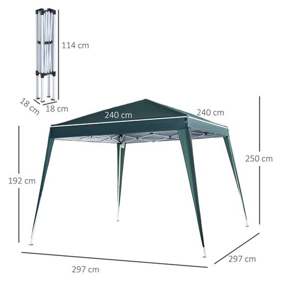 Tente pliante 2,4 x 2,4 m, tonnelle de jardin imperméable, montage instantané, structure en acier et toile Oxford, verte. - Image 5