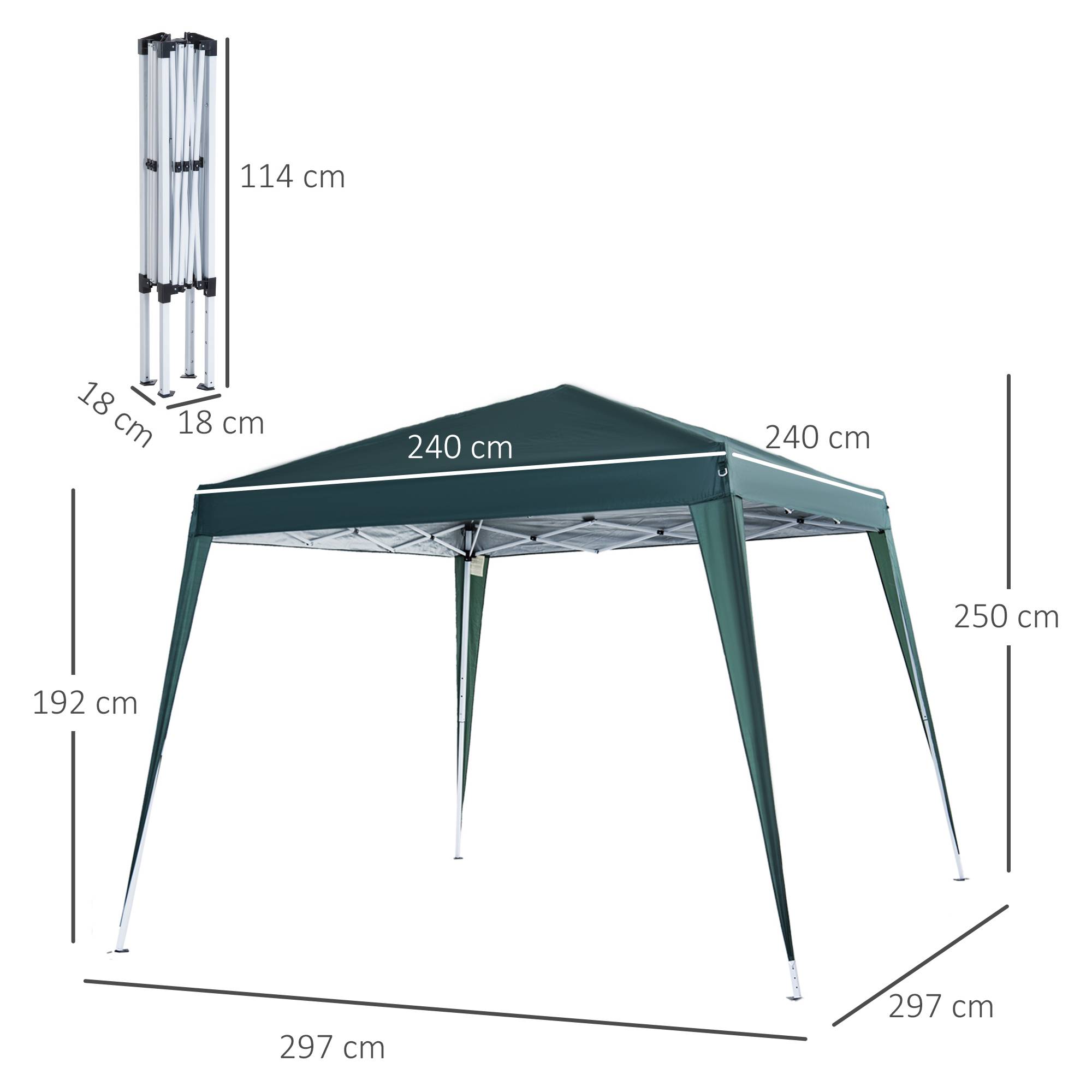 Tente pliante 2,4 x 2,4 m, tonnelle de jardin imperméable, montage instantané, structure en acier et toile Oxford, verte. - Image 5