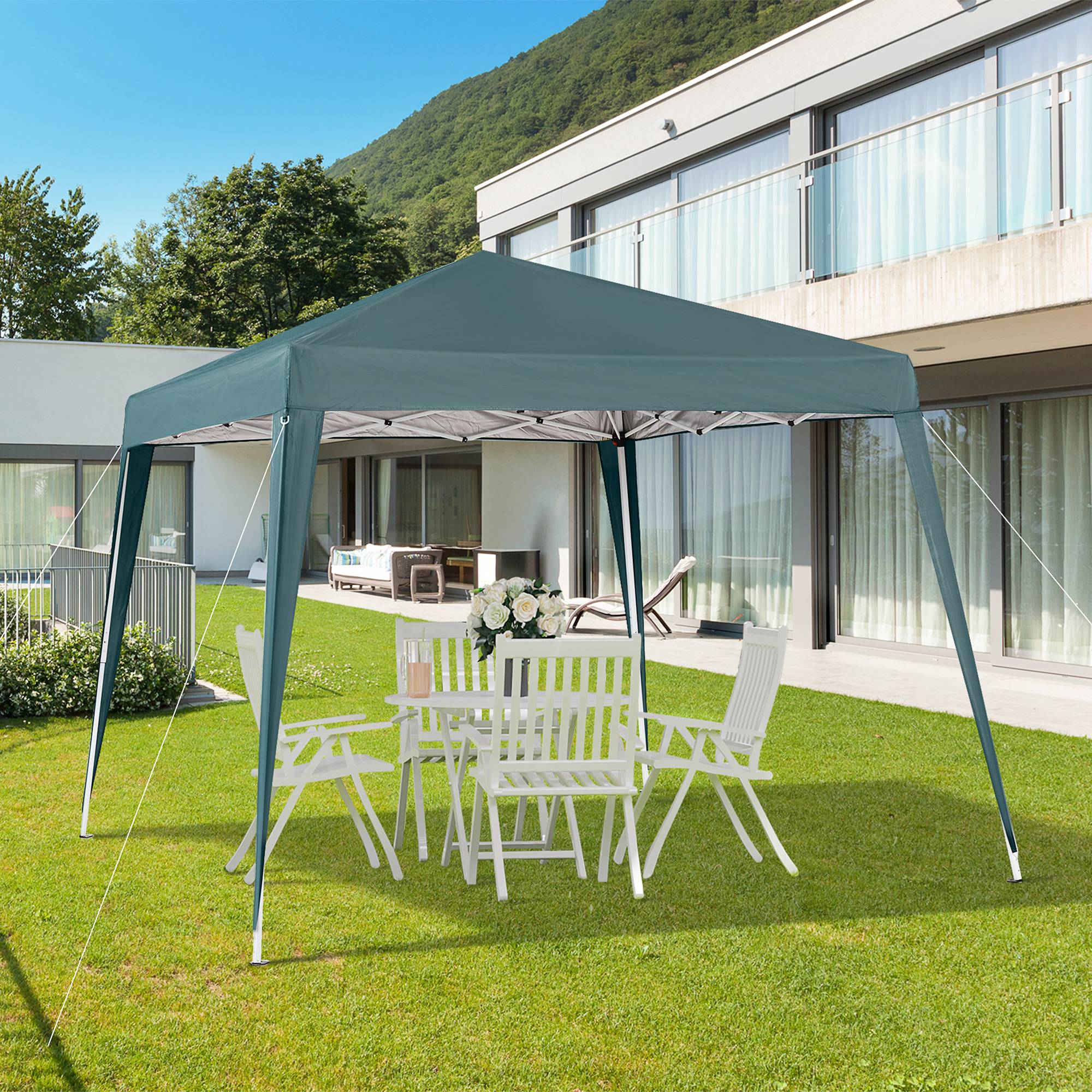 Tente pliante 2,4 x 2,4 m, tonnelle de jardin imperméable, montage instantané, structure en acier et toile Oxford, verte. - Image 3