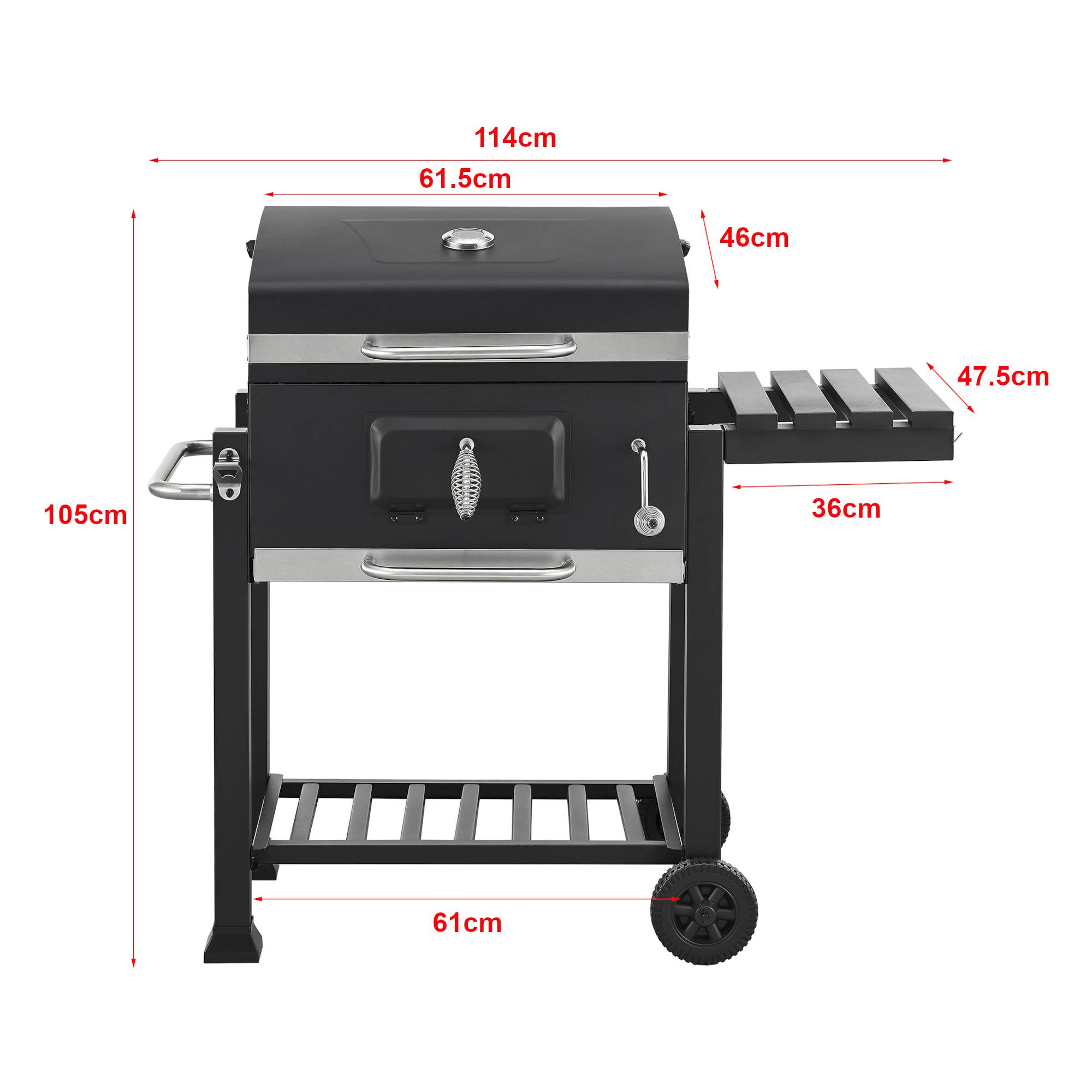 Casa.Pro - Chariot de barbecue au charbon de bois Arnad 105 x 114 x 48 cm noir casa.pro - Image 4