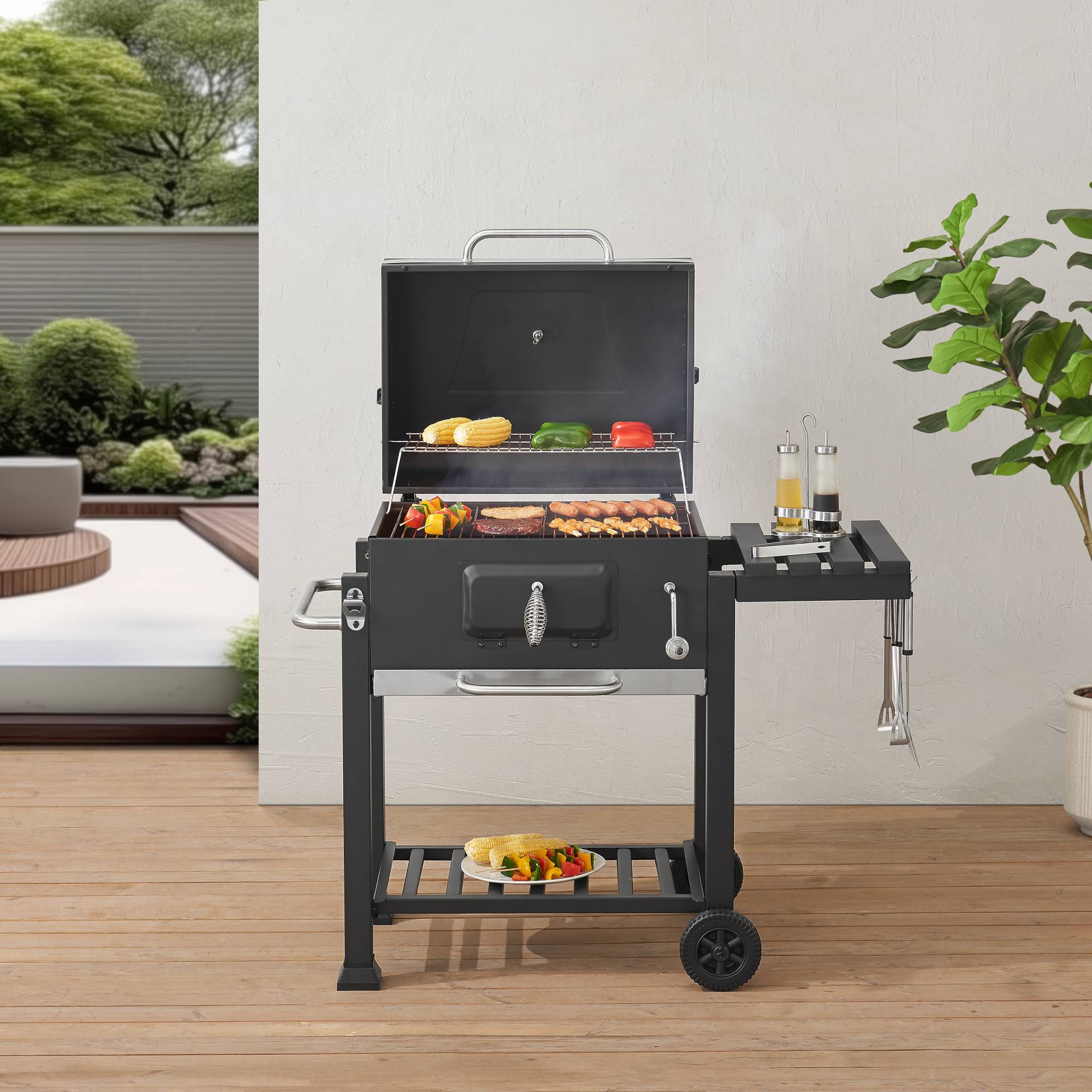 Casa.Pro - Chariot de barbecue au charbon de bois Arnad 105 x 114 x 48 cm noir casa.pro - Image 2