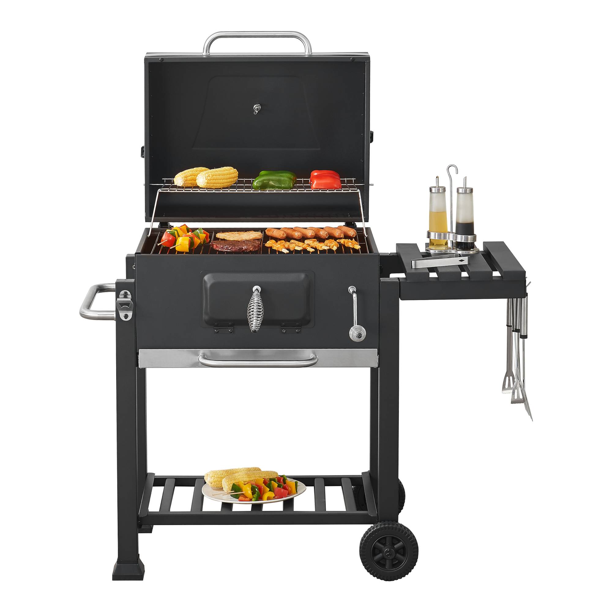 Casa.Pro - Chariot de barbecue au charbon de bois Arnad 105 x 114 x 48 cm noir casa.pro - Image 1