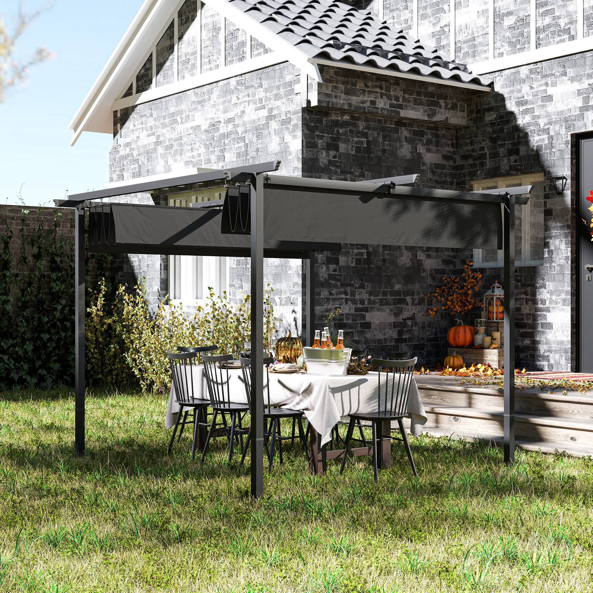ComfortXL - Pergola autoportante métal polyester terrasse toit rétractable anti-UV 300x300cm gris foncé - ComfortXL Outdoor Living - Image 4