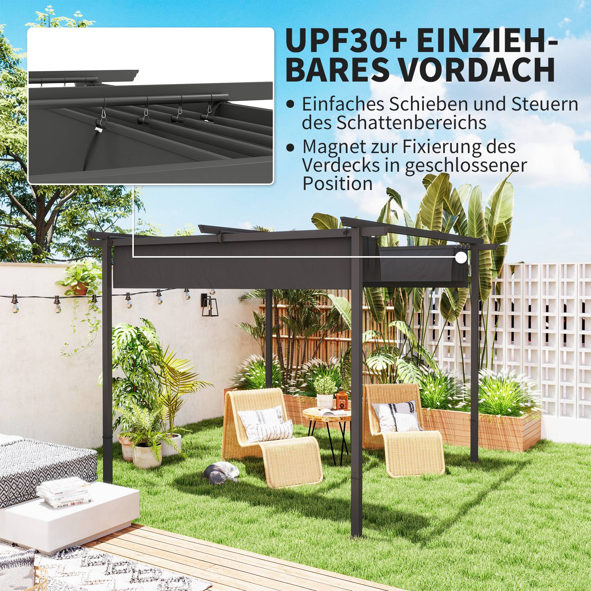 ComfortXL - Pergola autoportante métal polyester terrasse toit rétractable anti-UV 300x300cm gris foncé - ComfortXL Outdoor Living - Image 6