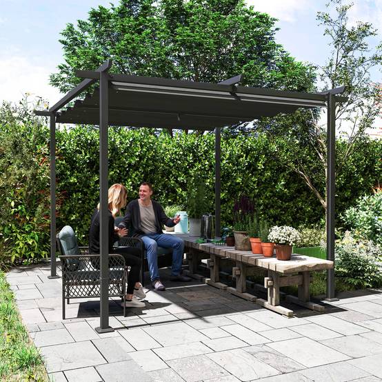 ComfortXL - Pergola autoportante métal polyester terrasse toit rétractable anti-UV 300x300cm gris foncé - ComfortXL Outdoor Living - Image 9