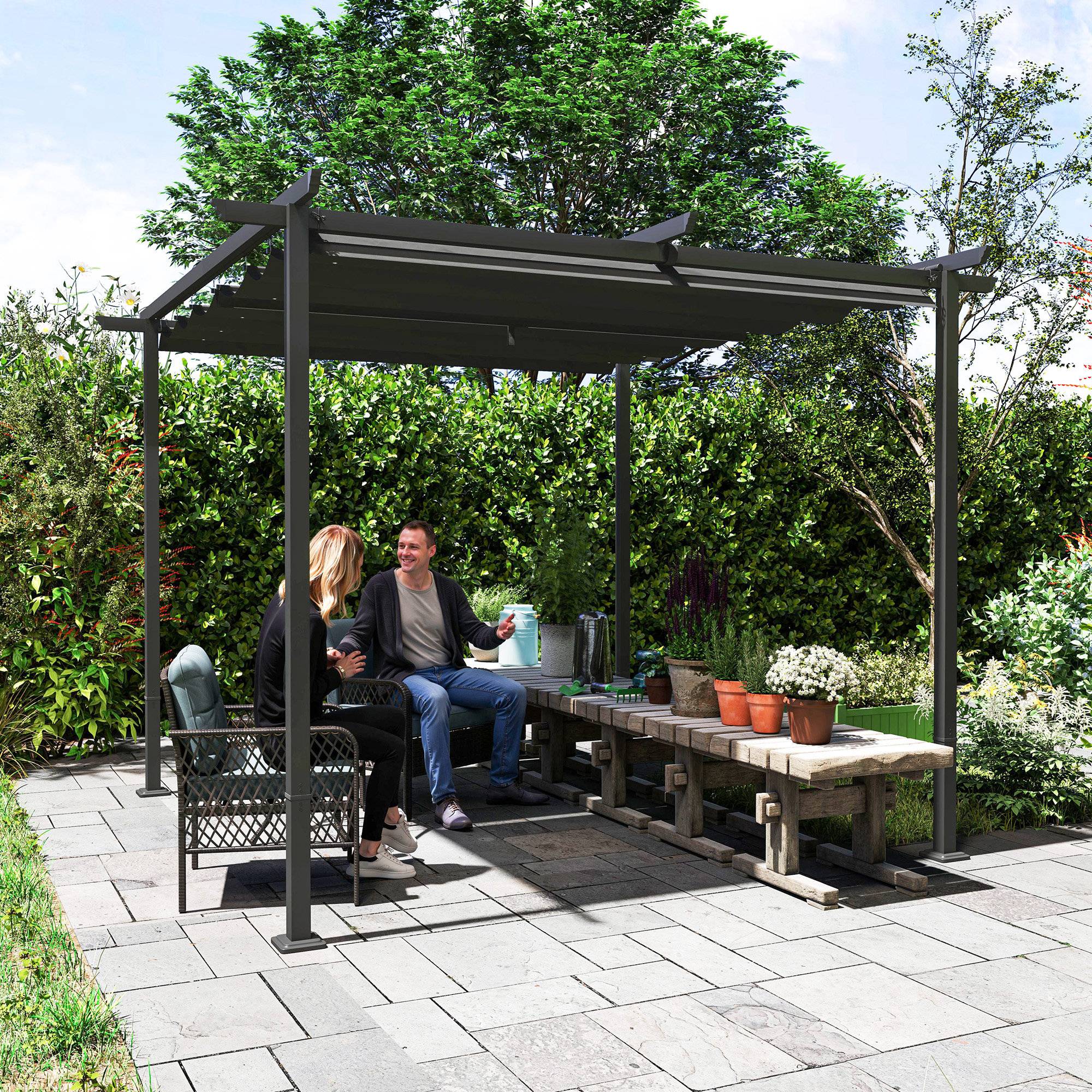 ComfortXL - Pergola autoportante métal polyester terrasse toit rétractable anti-UV 300x300cm gris foncé - ComfortXL Outdoor Living - Image 9